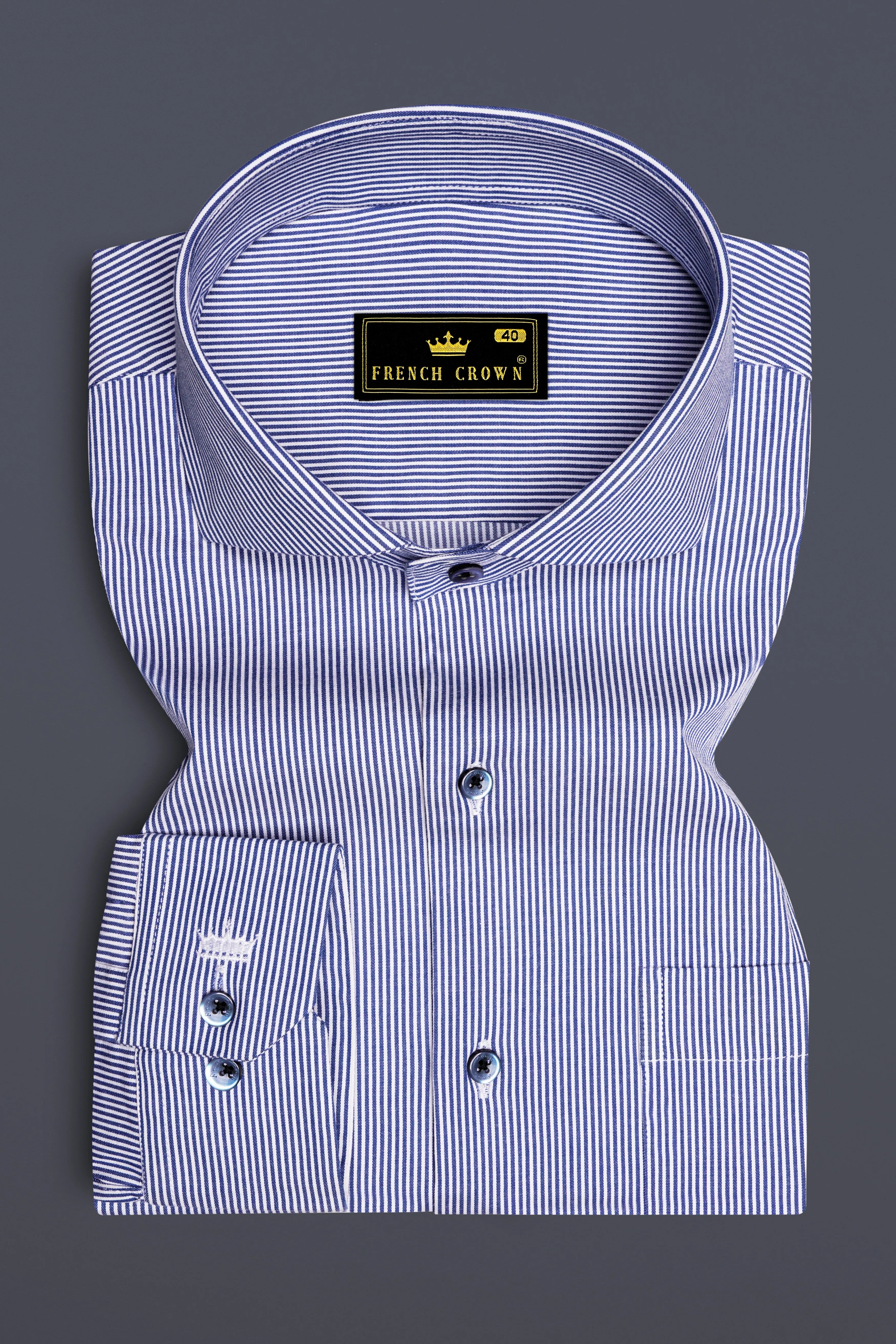 Velorin-Steel Blue Pinstriped Super Soft Premium Cotton Dress Shirt sold by French Crown product image thumbnail 4
