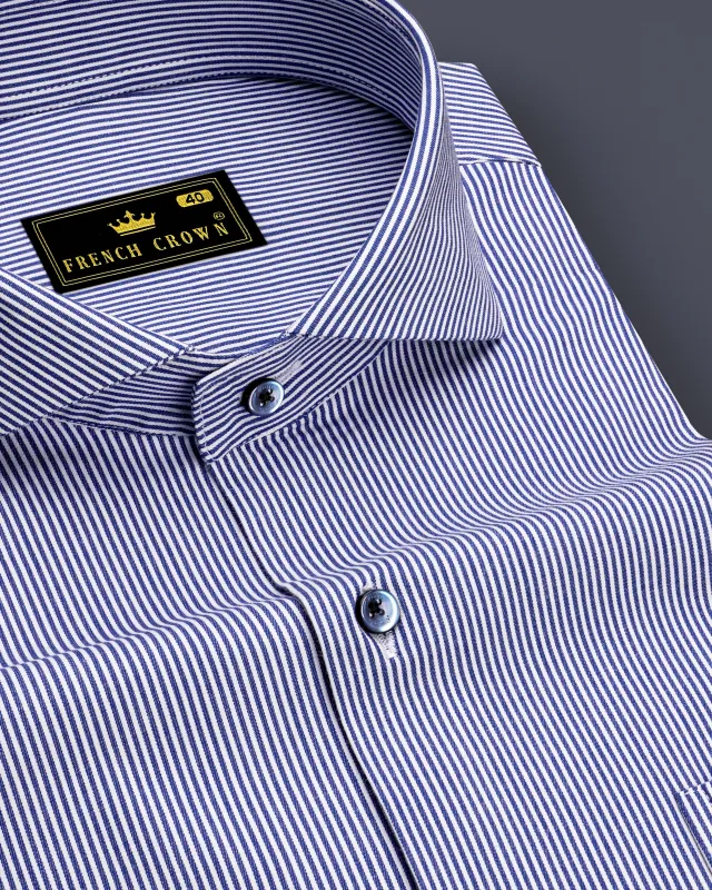 Velorin-Steel Blue Pinstriped Super Soft Premium Cotton Dress Shirt sold by French Crown