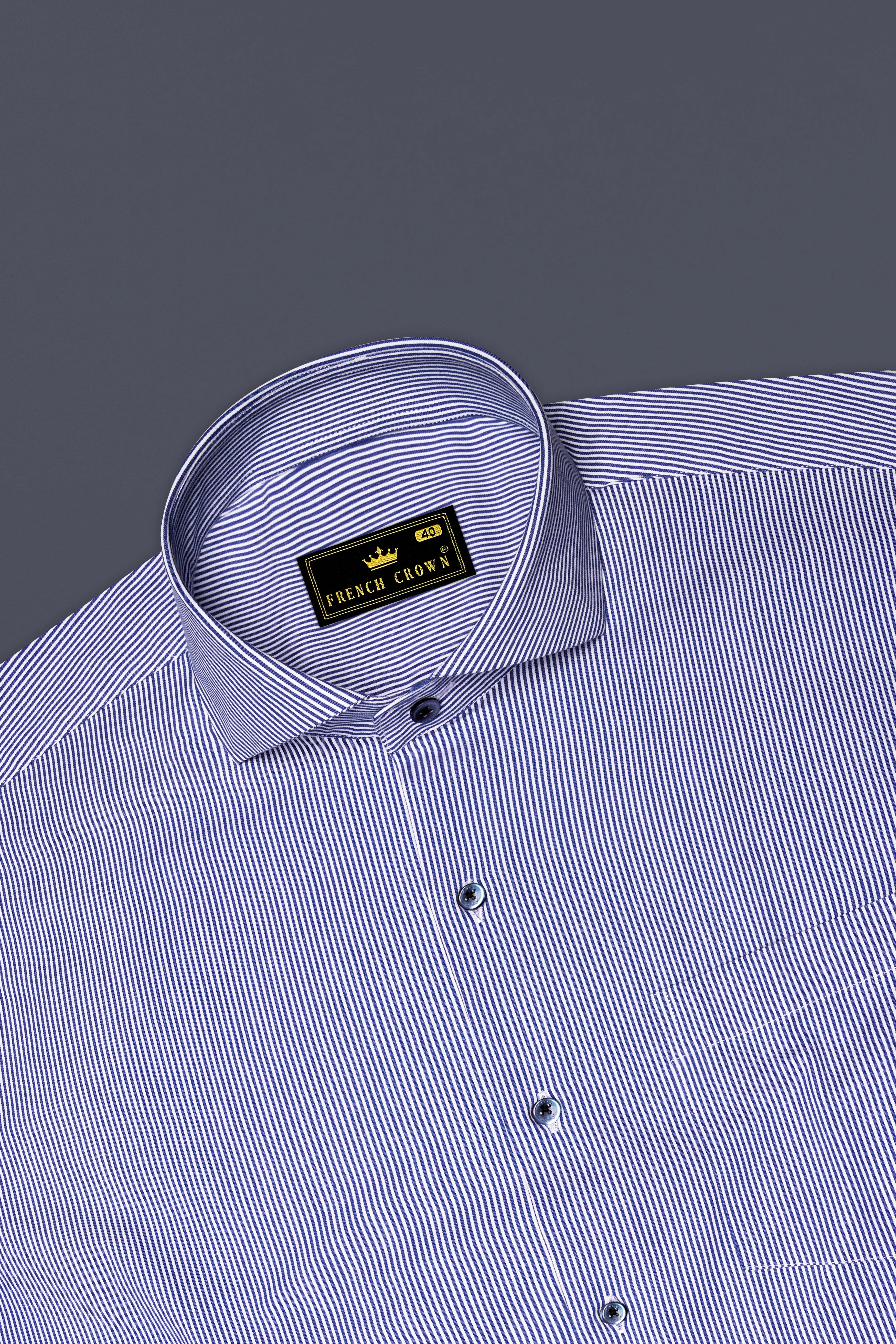 Velorin-Steel Blue Pinstriped Super Soft Premium Cotton Dress Shirt sold by French Crown product image thumbnail 5