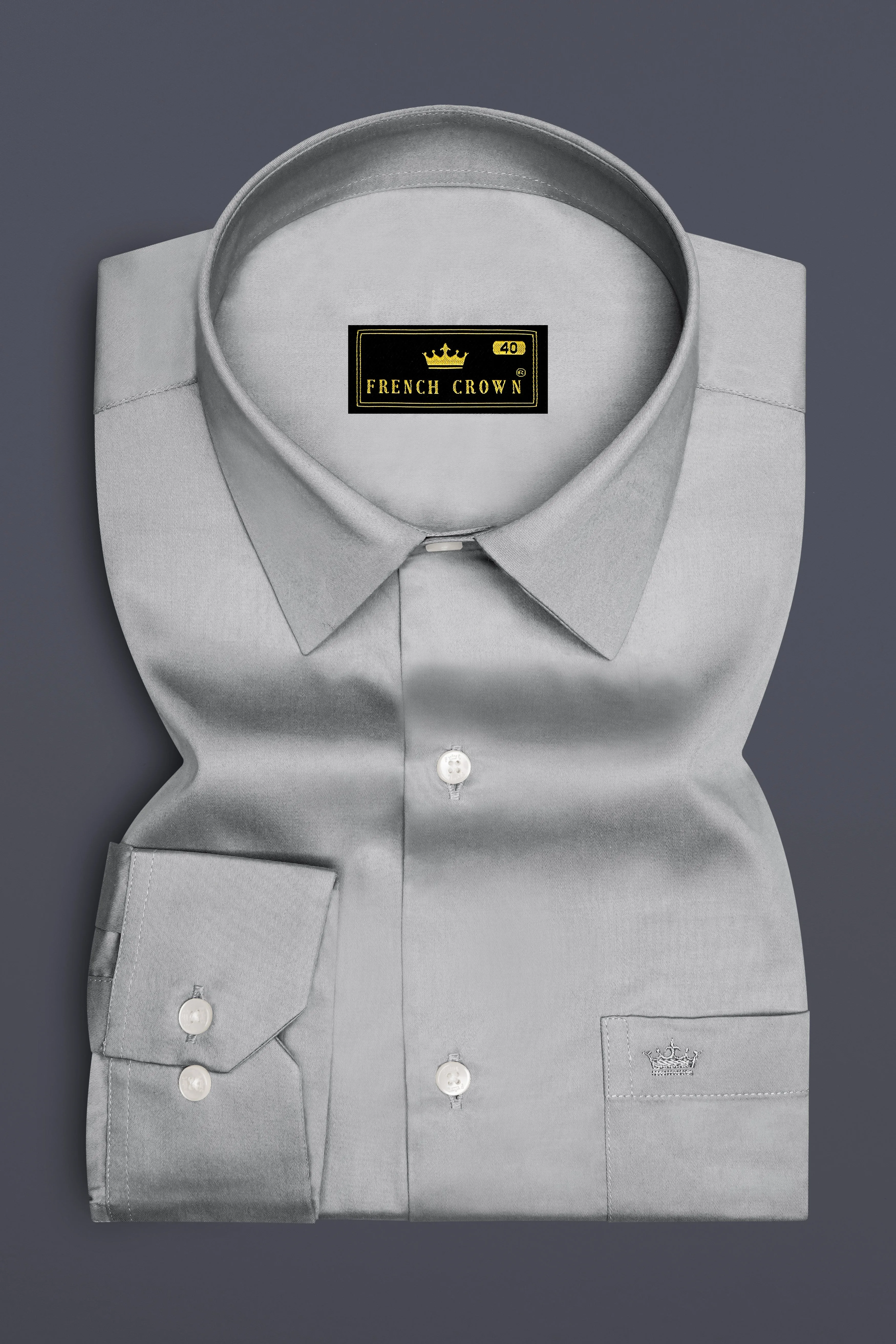 Silvoro-Celeste Gray Subtle Sheen Super Soft Premium Cotton Dress Shirt sold by French Crown product image thumbnail 4