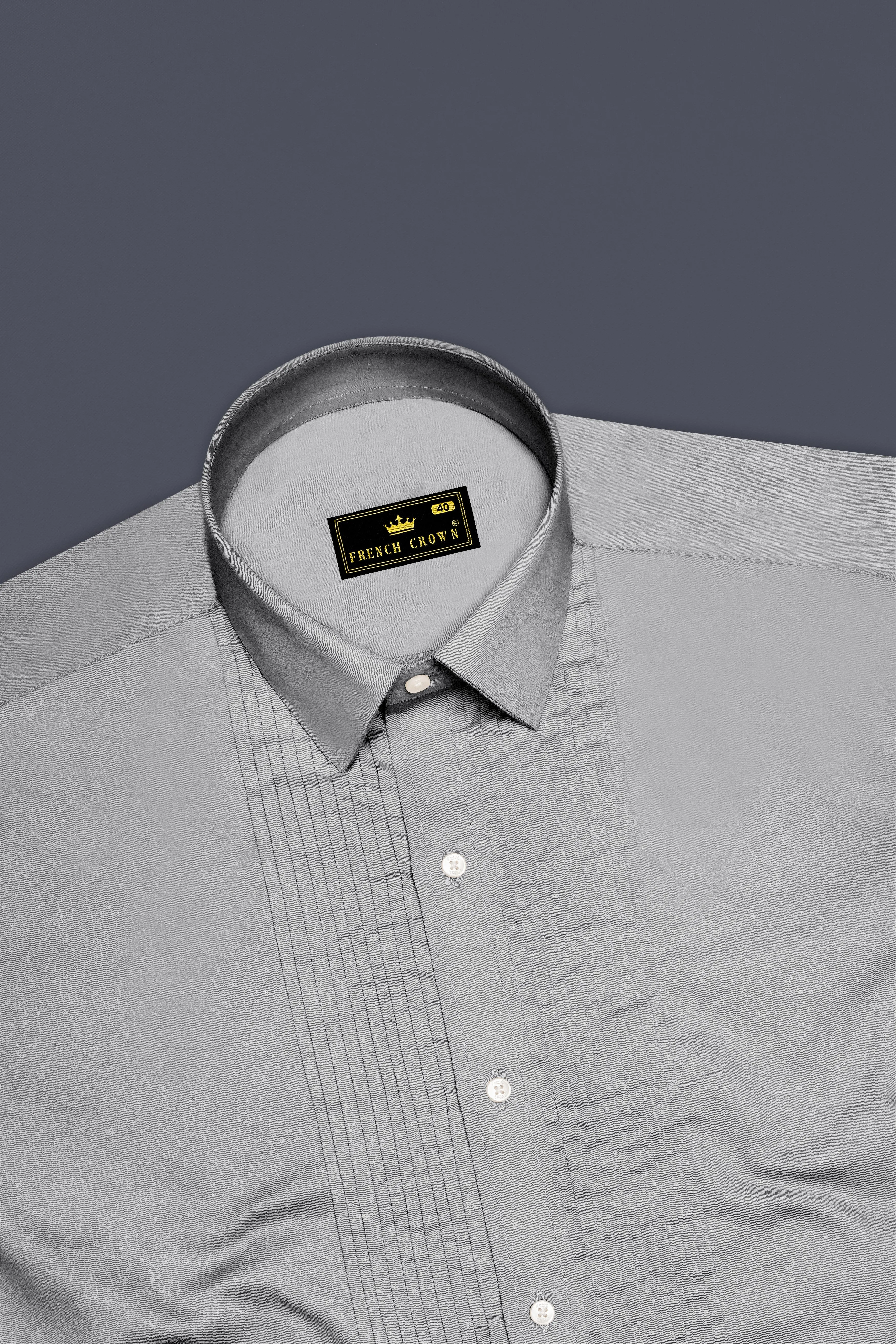 Silvoro-Celeste Gray Subtle Sheen Super Soft Premium Cotton Tuxedo Shirt sold by French Crown product image thumbnail 5