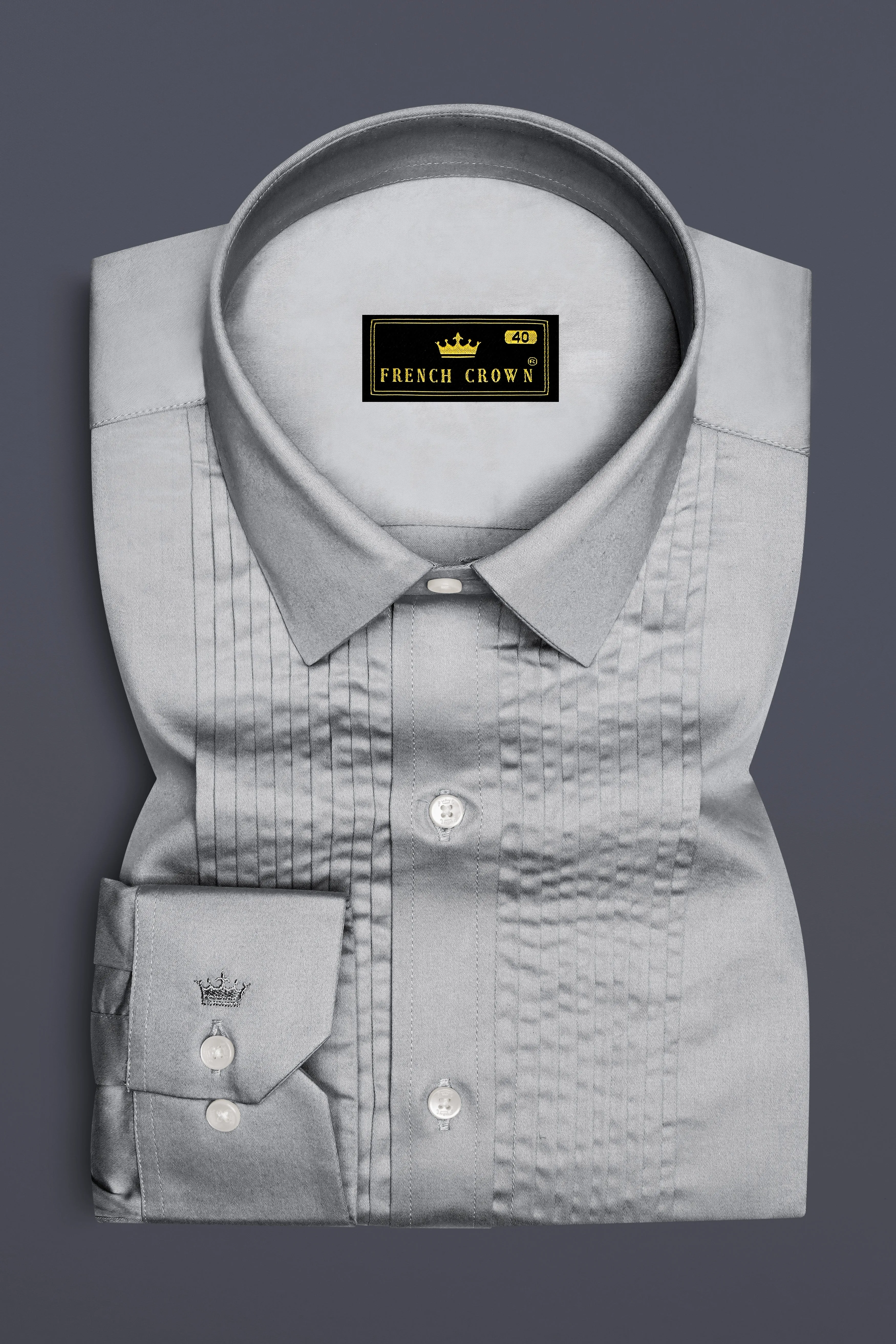 Silvoro-Celeste Gray Subtle Sheen Super Soft Premium Cotton Tuxedo Shirt sold by French Crown product image thumbnail 2