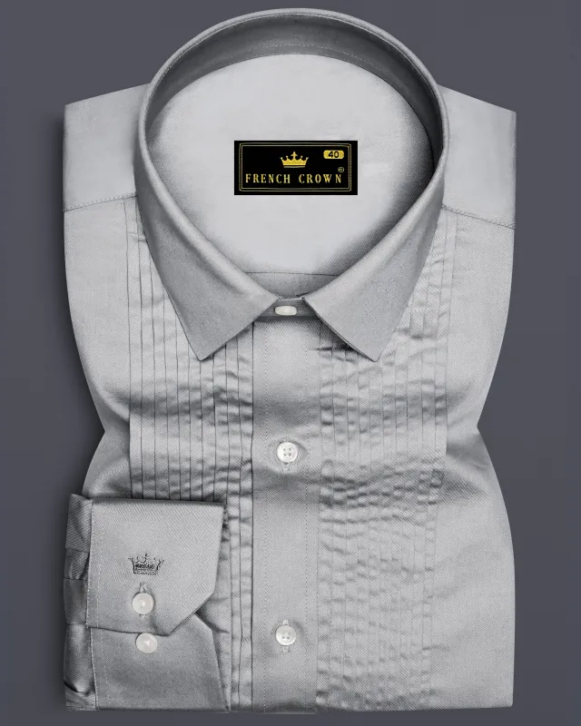 Silvoro-Celeste Gray Subtle Sheen Super Soft Premium Cotton Tuxedo Shirt sold by French Crown