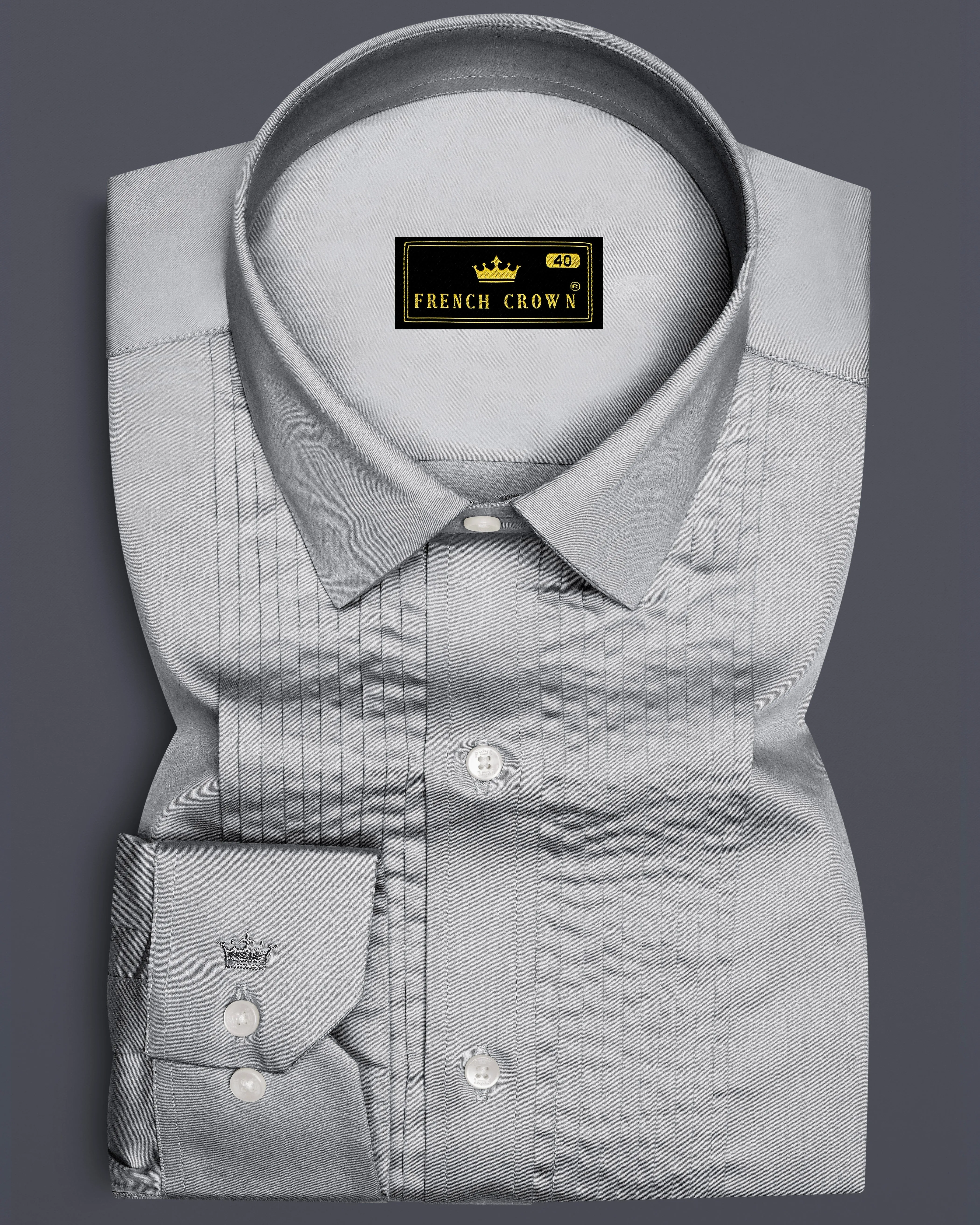 Silvoro-Celeste Gray Subtle Sheen Super Soft Premium Cotton Tuxedo Shirt sold by French Crown