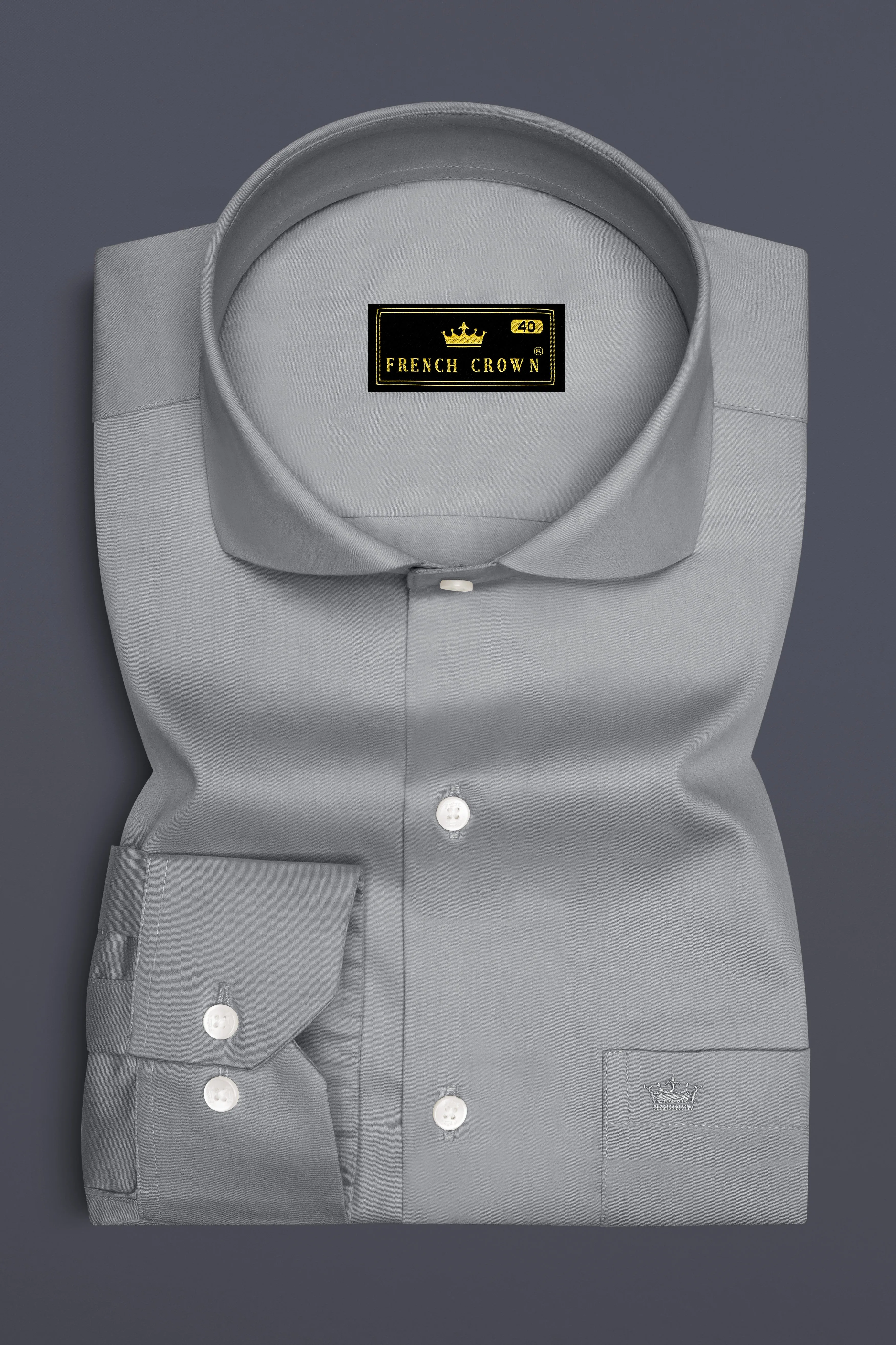Silvoro-Celeste Gray Subtle Sheen Super Soft Premium Cotton Cut Away Collar Dress Shirt sold by French Crown product image thumbnail 4