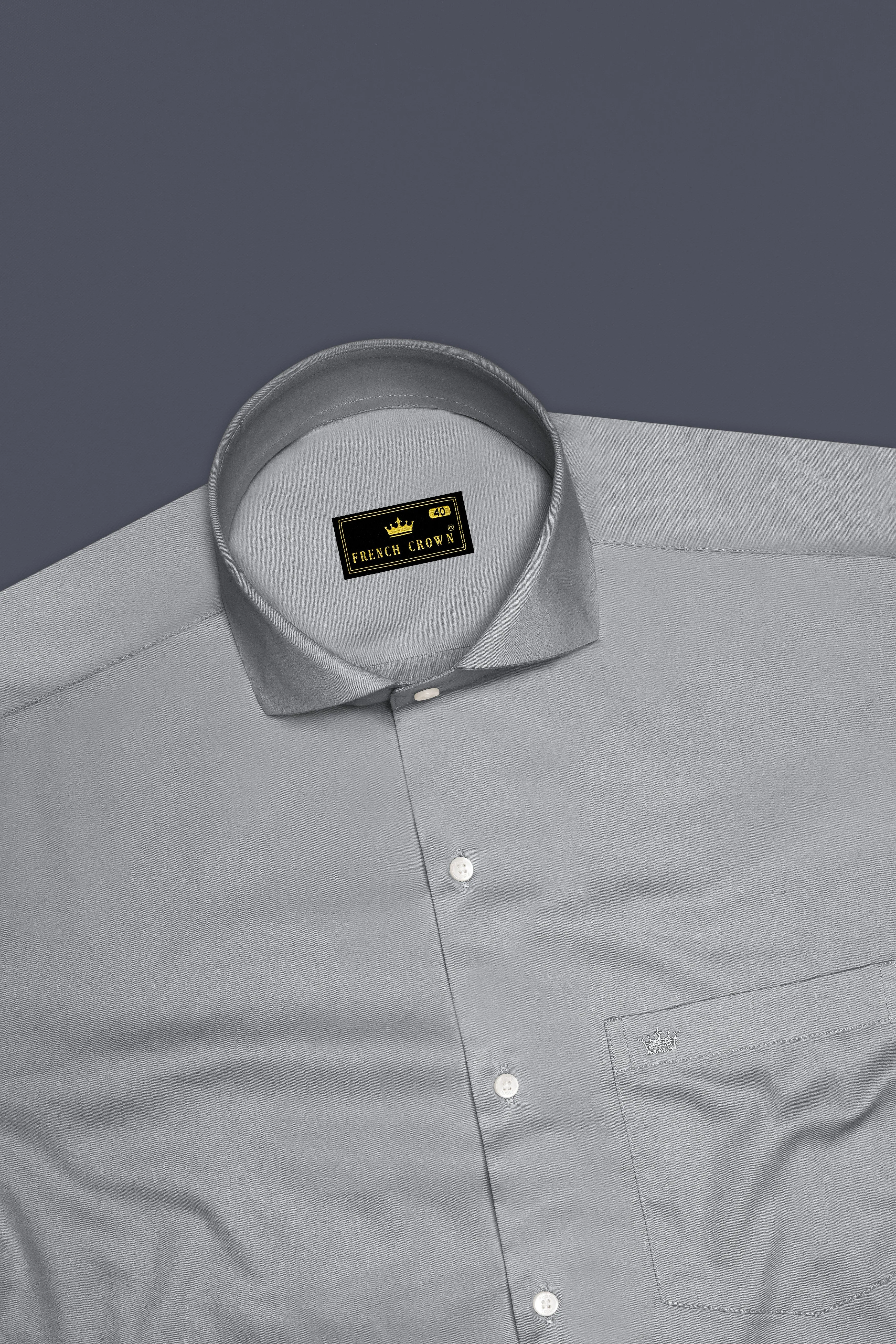 Silvoro-Celeste Gray Subtle Sheen Super Soft Premium Cotton Cut Away Collar Dress Shirt sold by French Crown product image thumbnail 5