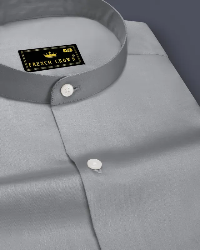 Silvoro-Celeste Gray Subtle Sheen Super Soft Premium Cotton Mandarin Shirt sold by French Crown