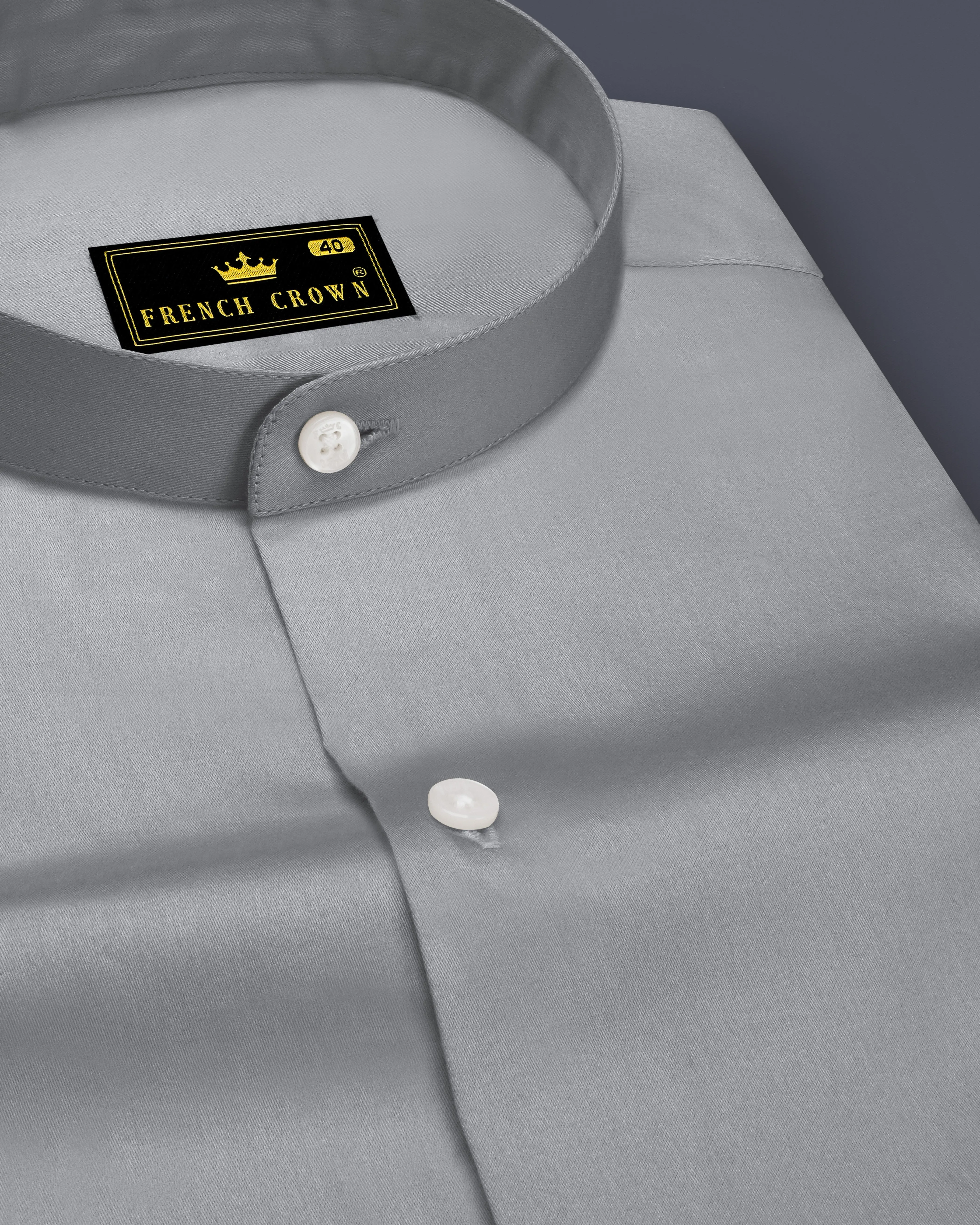 Silvoro-Celeste Gray Subtle Sheen Super Soft Premium Cotton Mandarin Shirt sold by French Crown