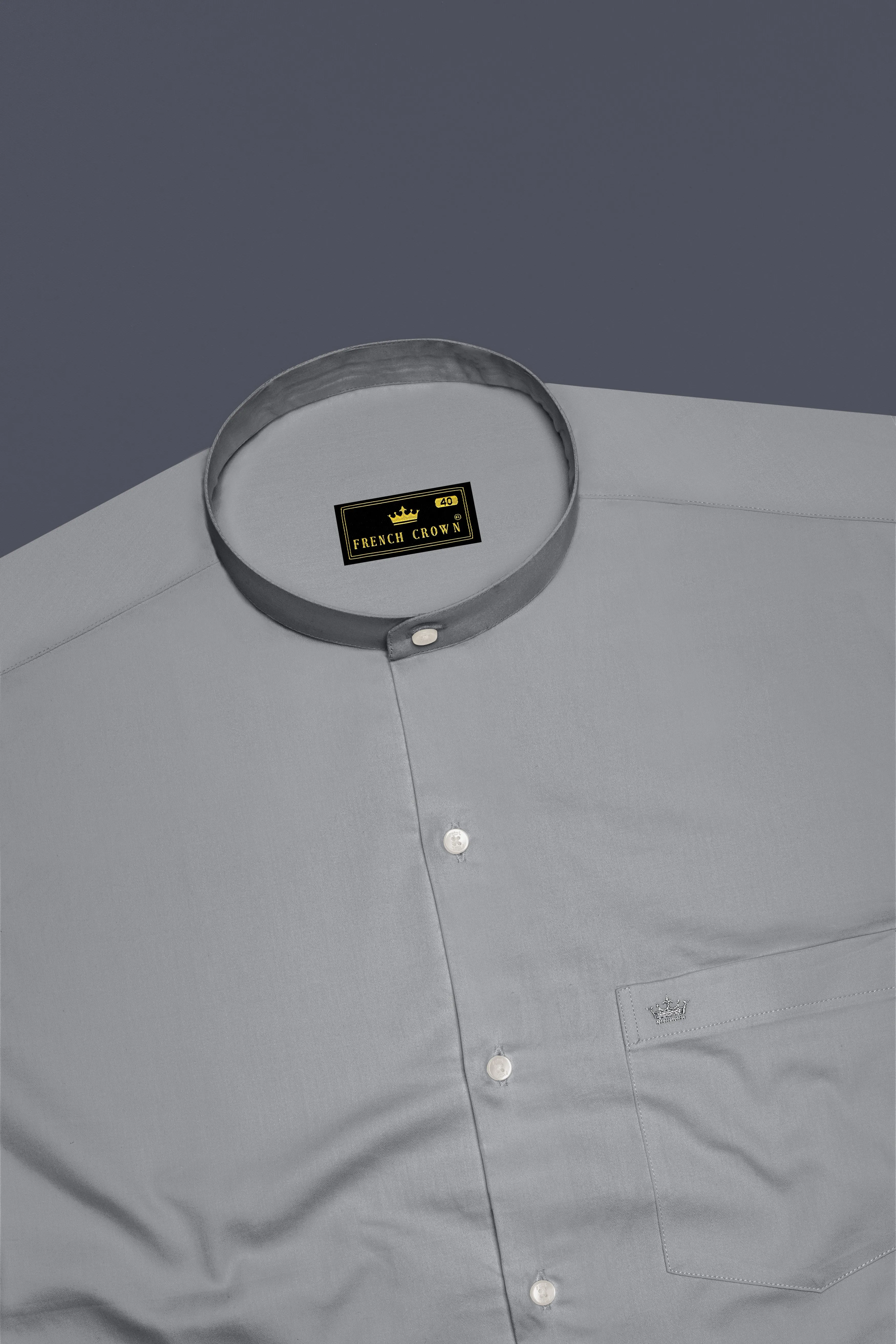 Silvoro-Celeste Gray Subtle Sheen Super Soft Premium Cotton Mandarin Shirt sold by French Crown product image thumbnail 5