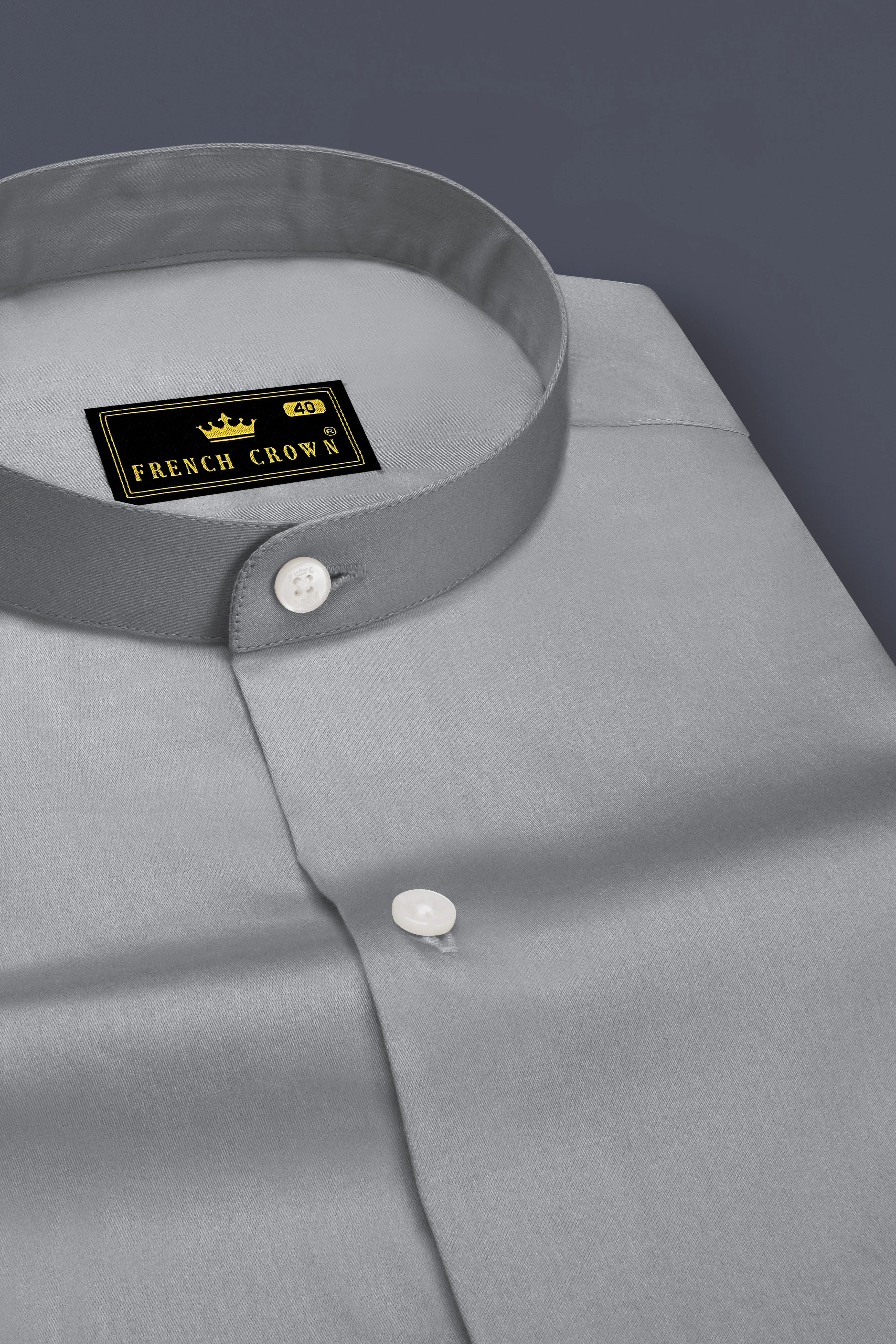 Silvoro-Celeste Gray Subtle Sheen Super Soft Premium Cotton Mandarin Shirt sold by French Crown product image thumbnail 2