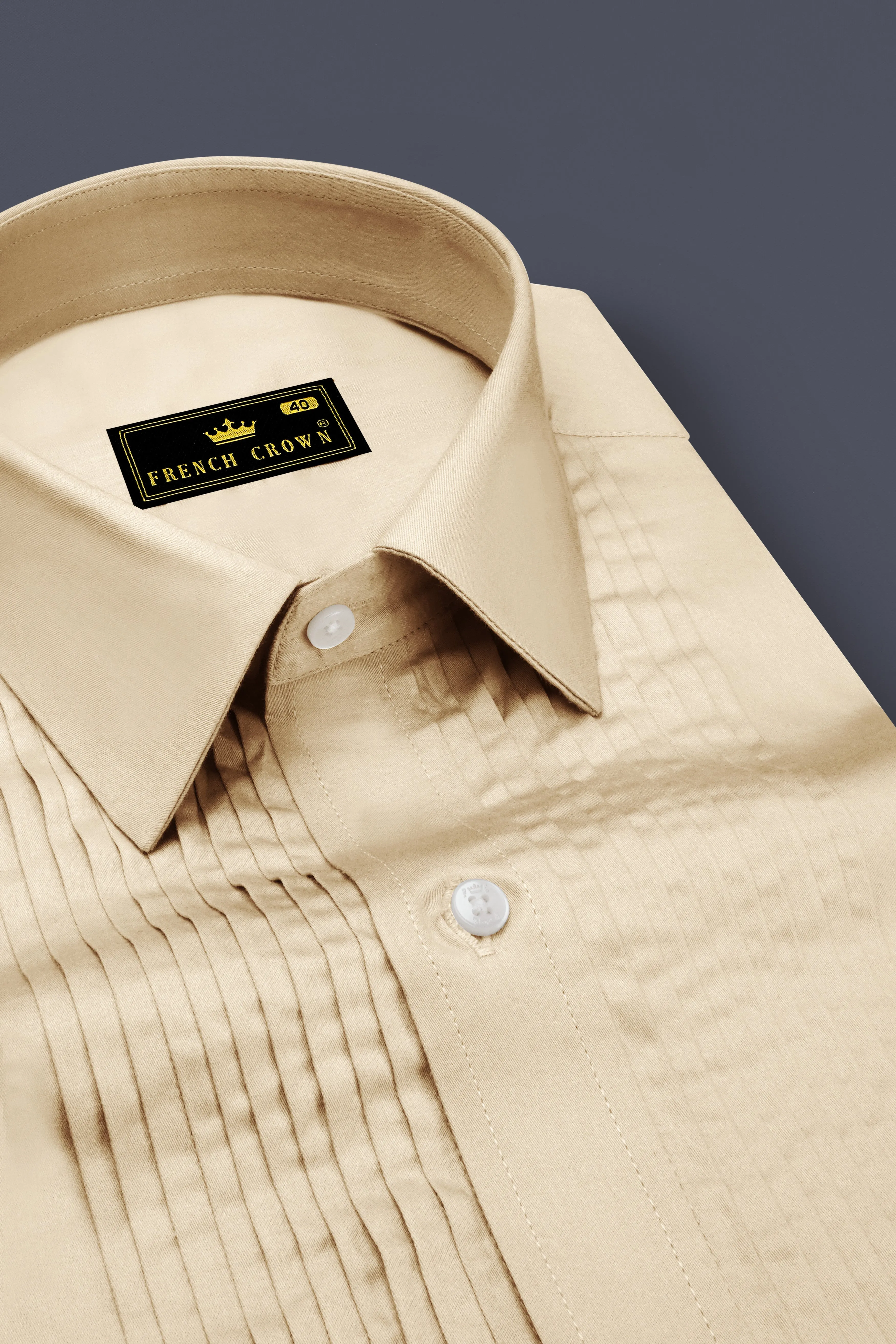 Vanoro-Almond Cream Subtle Sheen Super Soft Premium Cotton Tuxedo Shirt sold by French Crown product image thumbnail 4