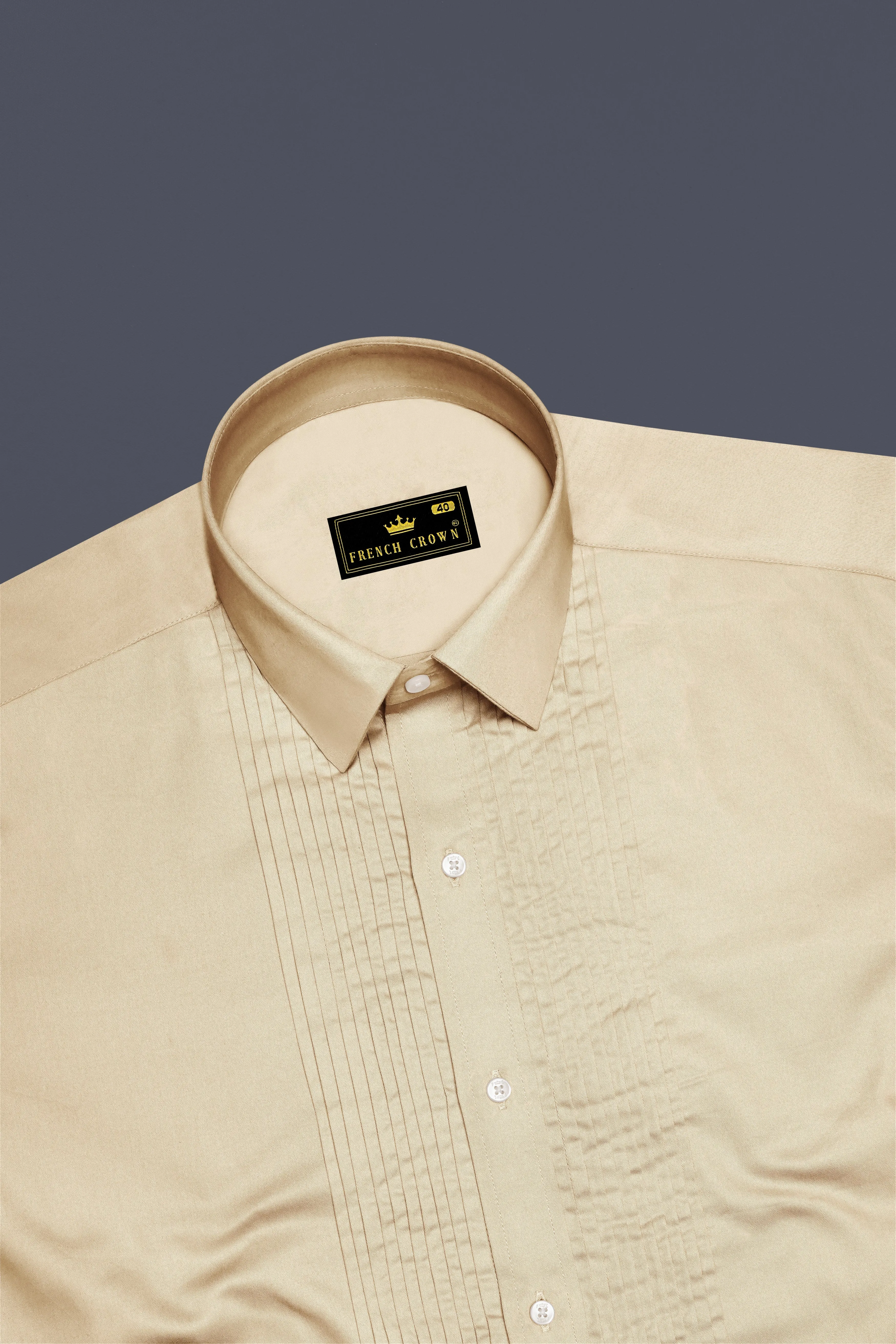 Vanoro-Almond Cream Subtle Sheen Super Soft Premium Cotton Tuxedo Shirt sold by French Crown product image thumbnail 5