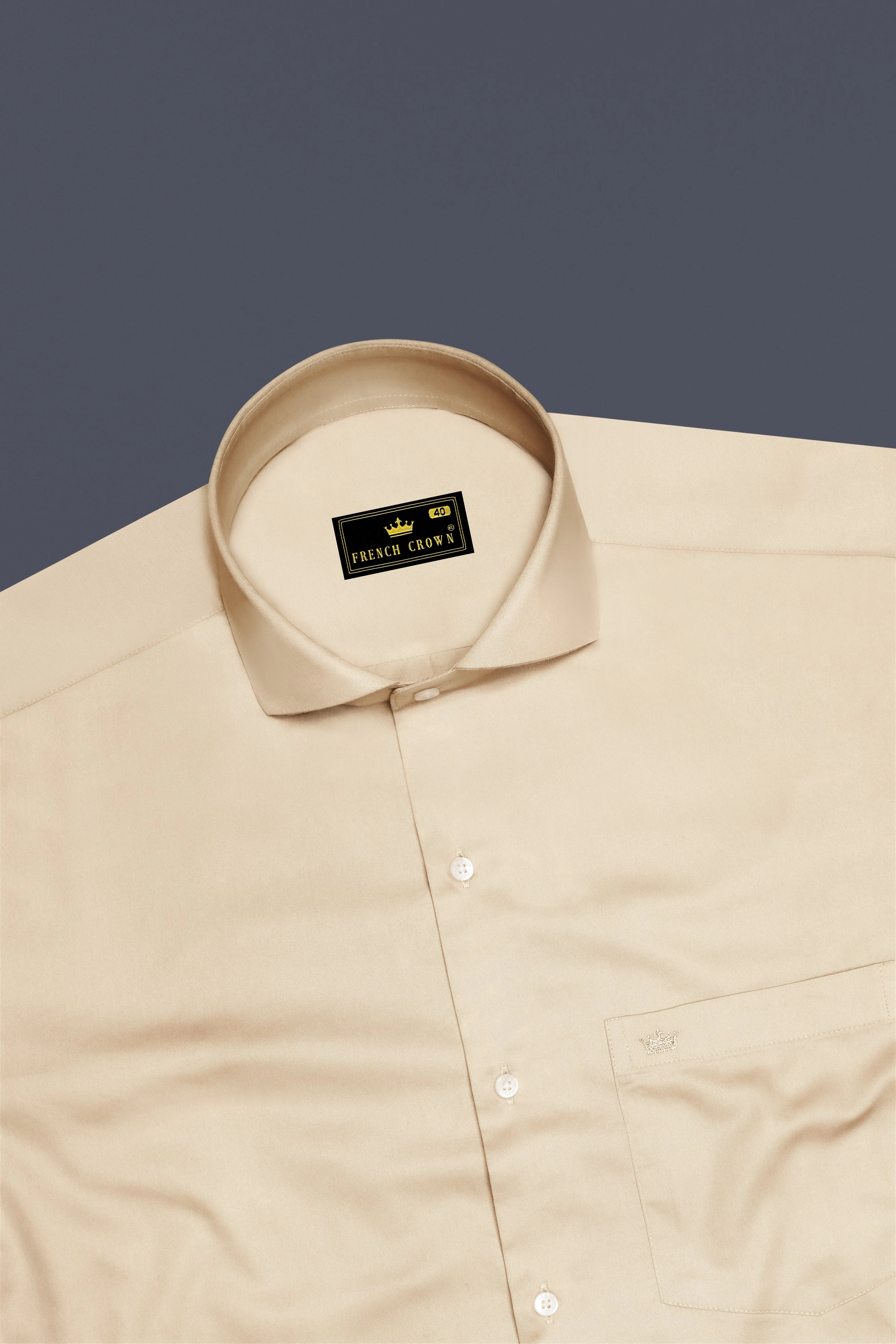 Vanoro-Almond Cream Subtle Sheen Super Soft Premium Cotton Cut Away Collar Dress Shirt sold by French Crown product image thumbnail 5