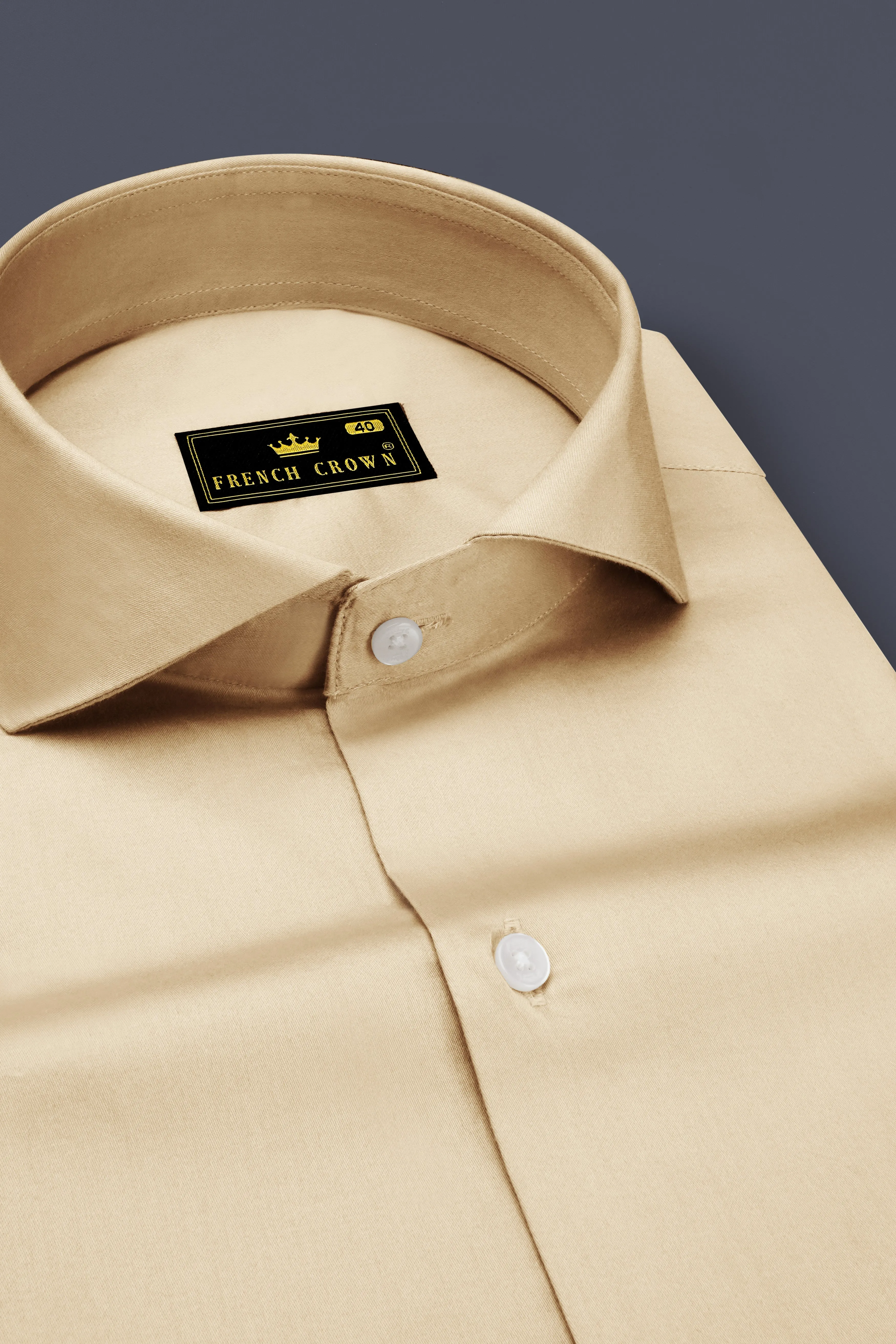 Vanoro-Almond Cream Subtle Sheen Super Soft Premium Cotton Cut Away Collar Dress Shirt sold by French Crown product image thumbnail 2