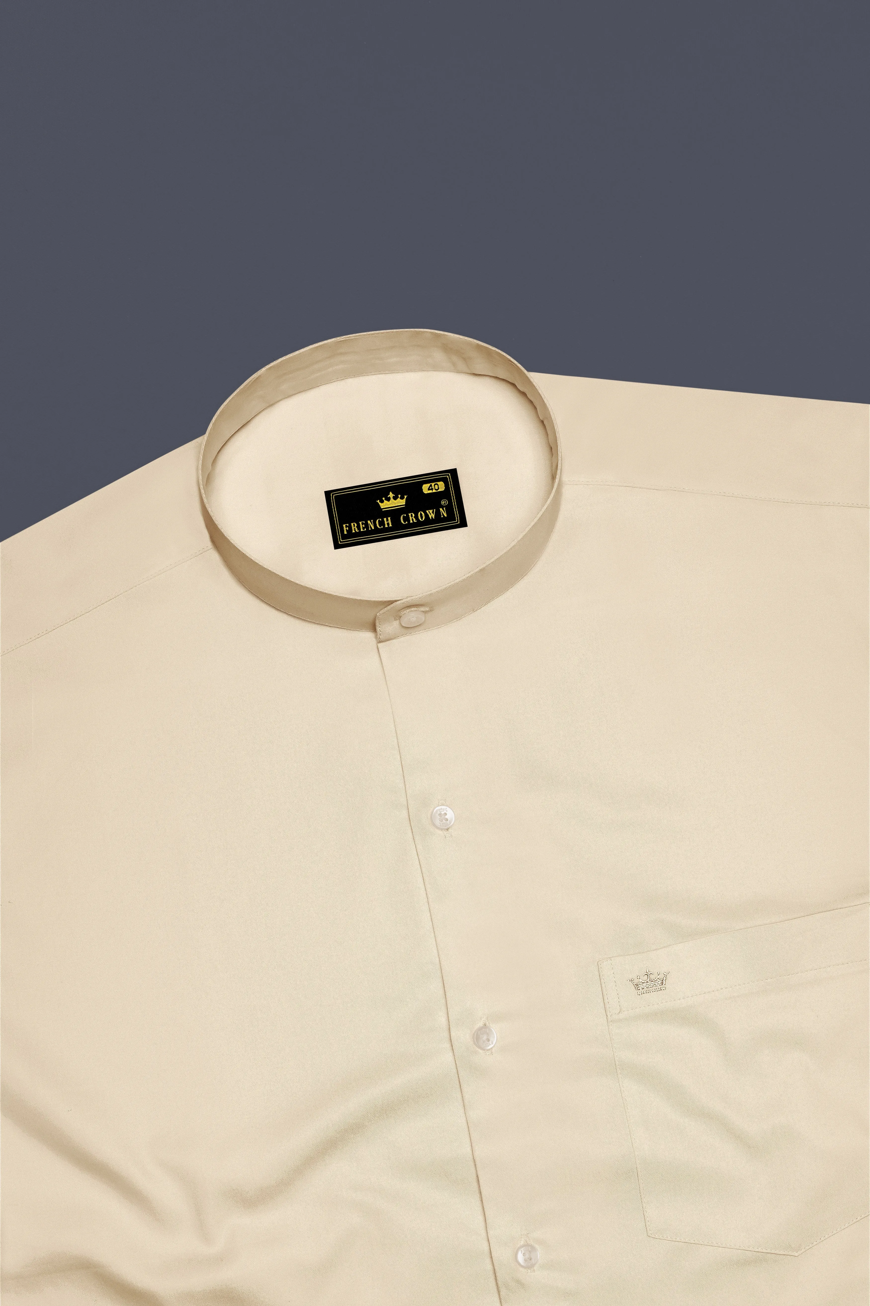 Vanoro-Almond Cream Subtle Sheen Super Soft Premium Cotton Mandarin Shirt sold by French Crown product image thumbnail 5