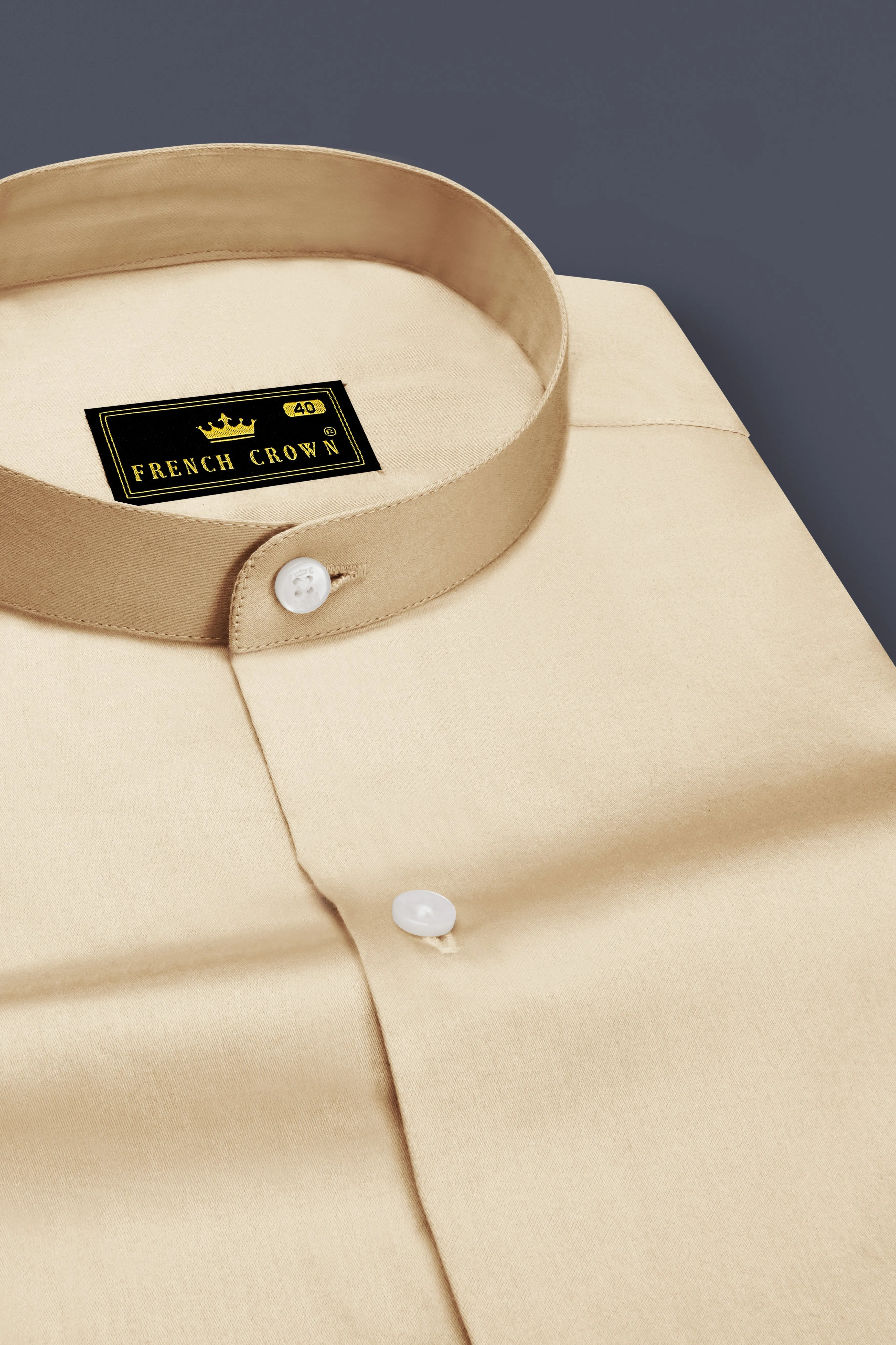 Vanoro-Almond Cream Subtle Sheen Super Soft Premium Cotton Mandarin Shirt sold by French Crown product image thumbnail 2