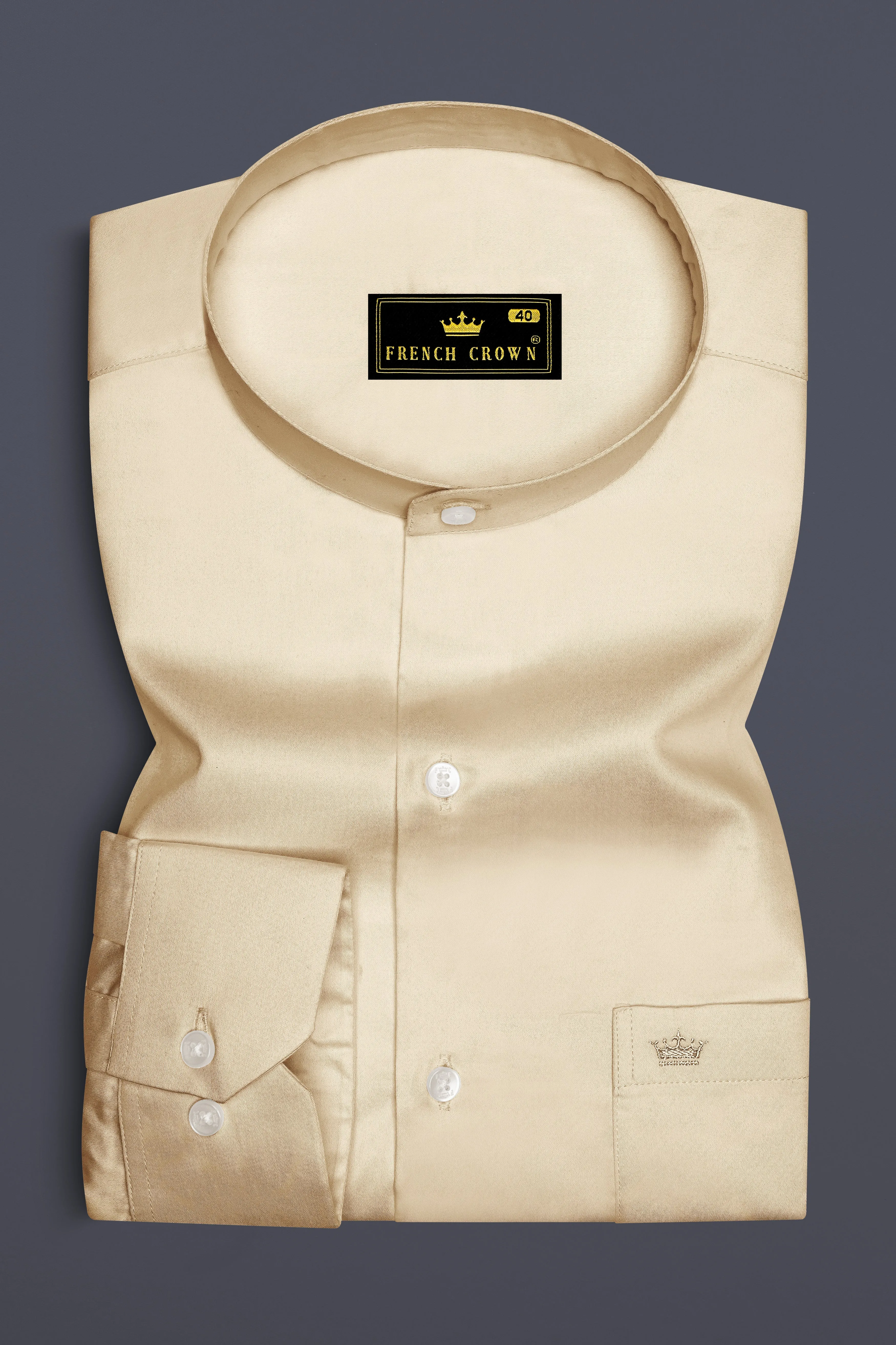 Vanoro-Almond Cream Subtle Sheen Super Soft Premium Cotton Mandarin Shirt sold by French Crown product image thumbnail 4