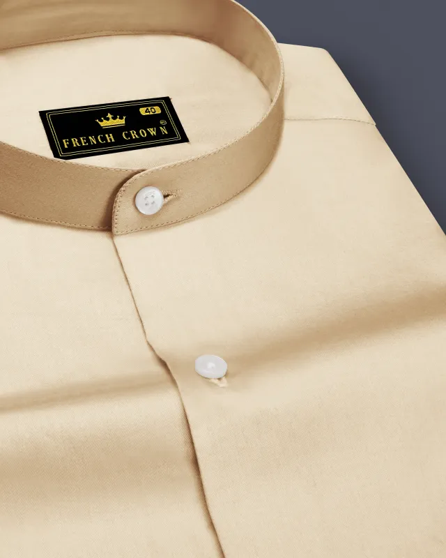 Vanoro-Almond Cream Subtle Sheen Super Soft Premium Cotton Mandarin Shirt sold by French Crown