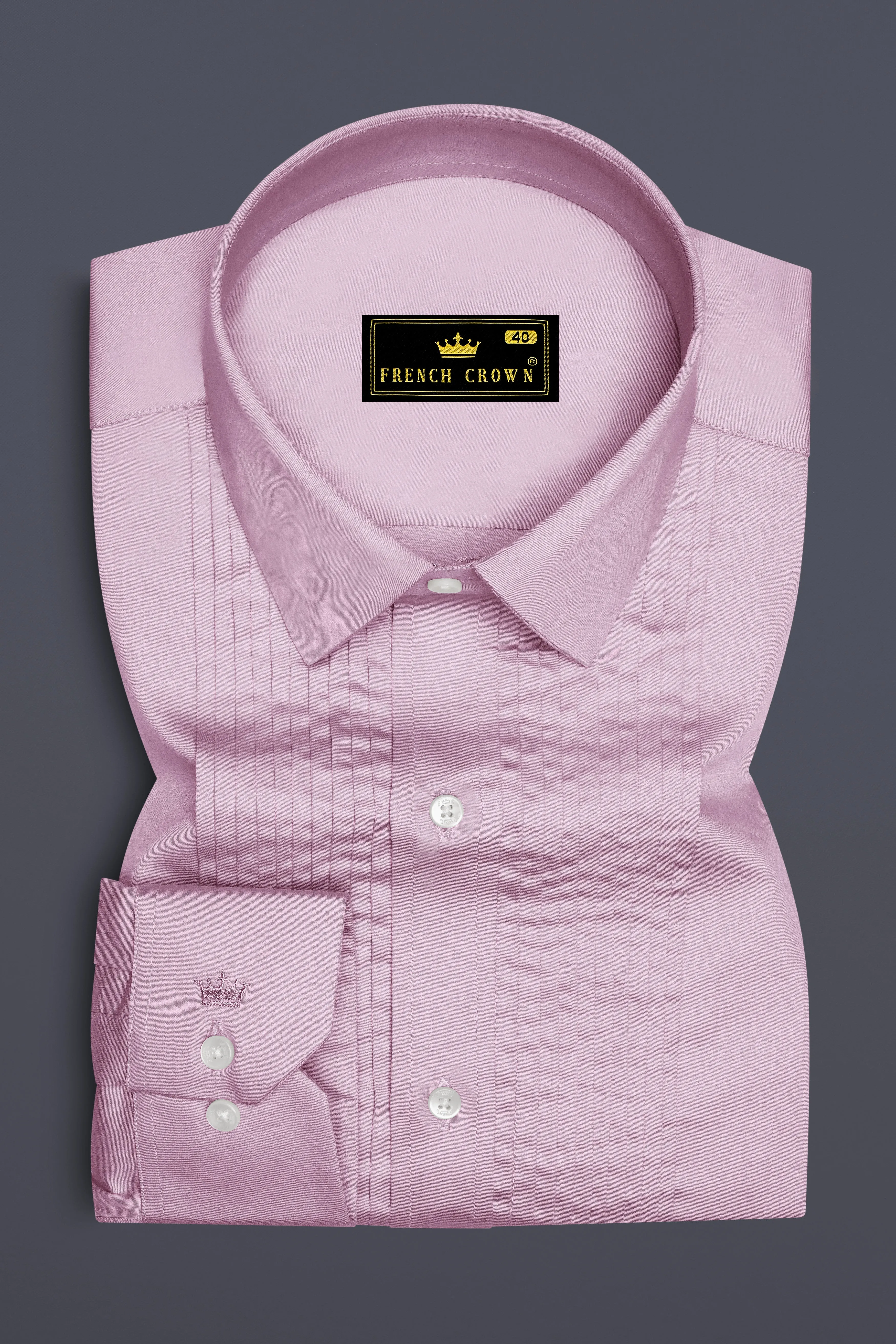 Lustraro-Azalea Pink Subtle Sheen Super Soft Premium Cotton Tuxedo Shirt sold by French Crown product image thumbnail 2