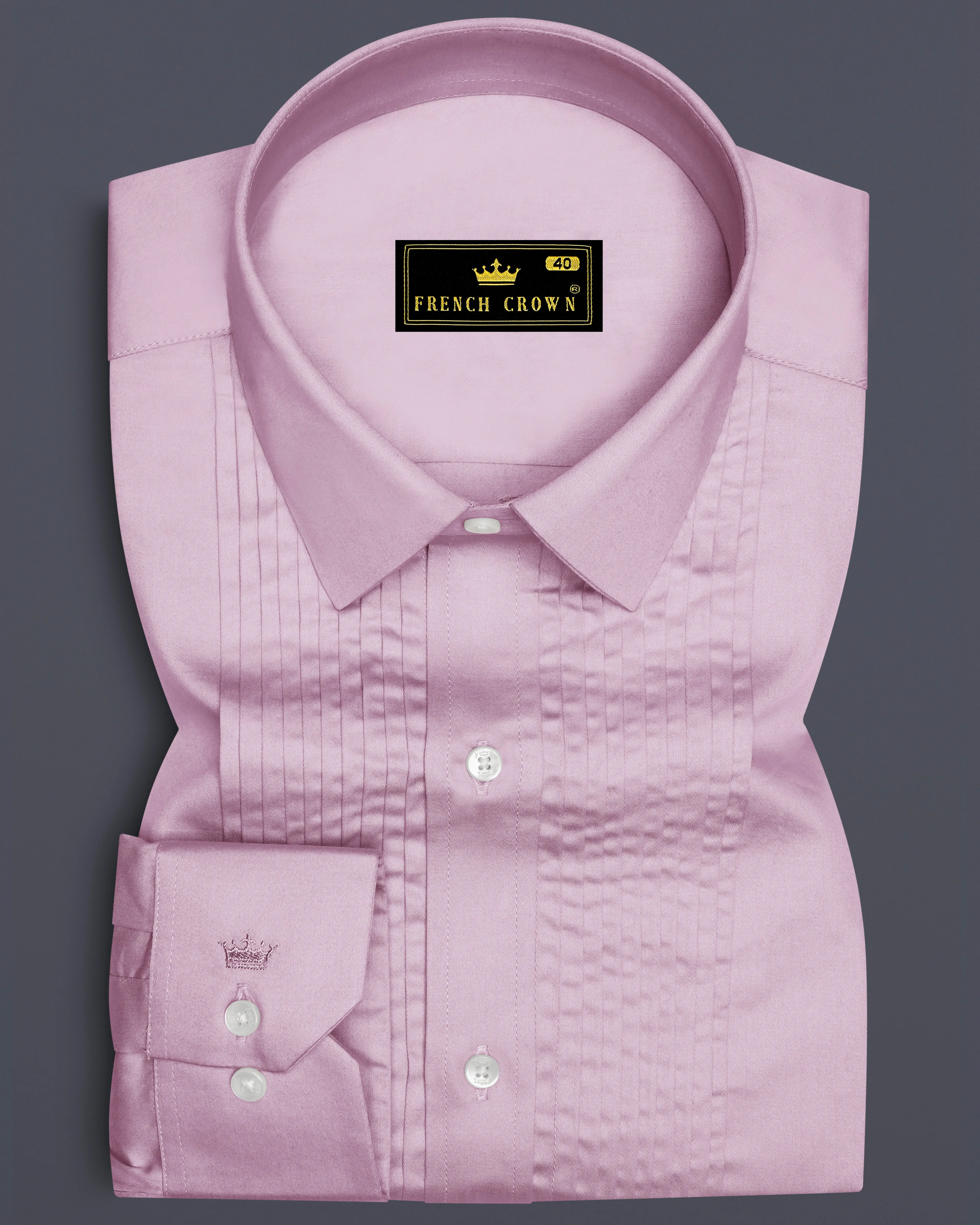Lustraro-Azalea Pink Subtle Sheen Super Soft Premium Cotton Tuxedo Shirt sold by French Crown