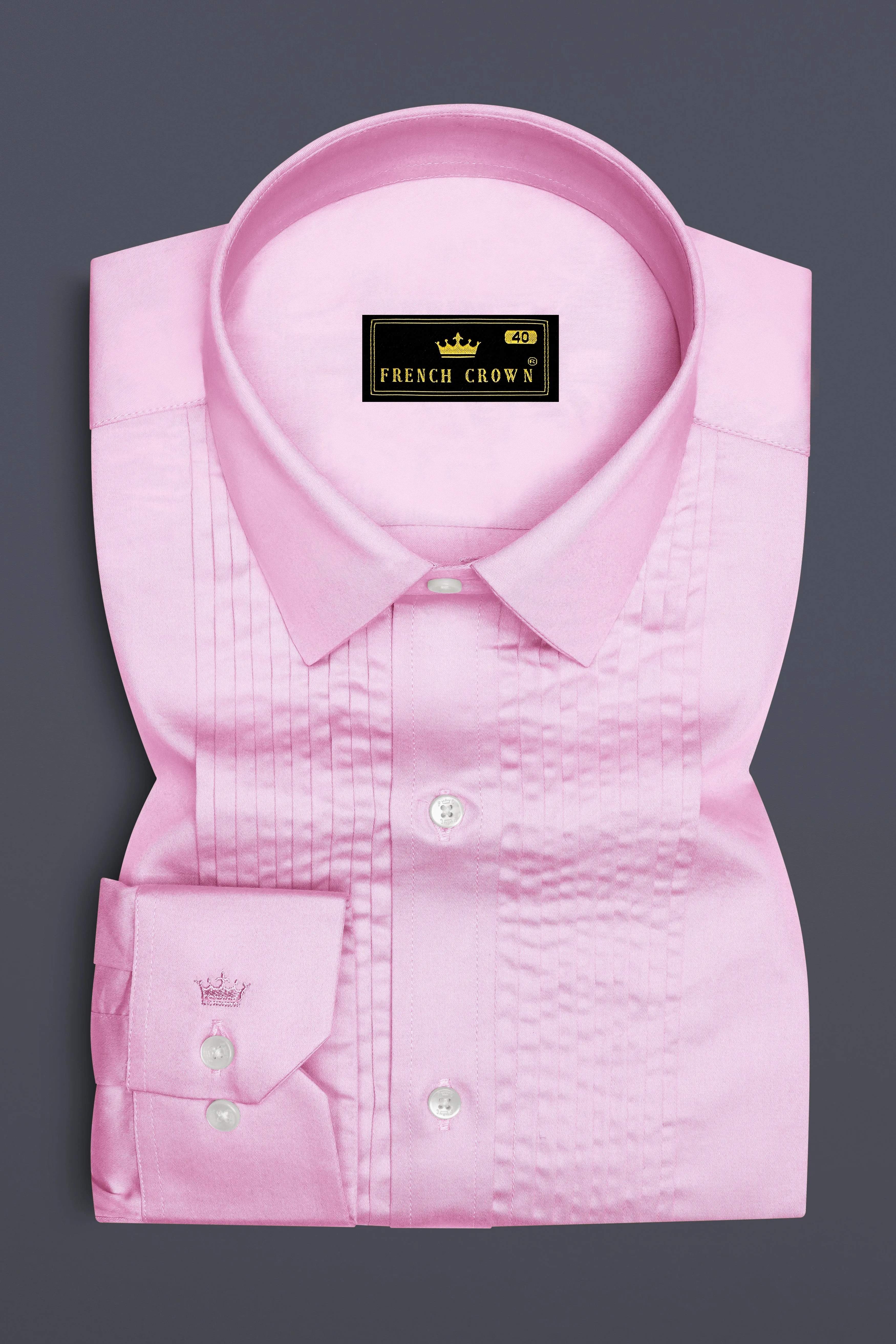 Rosevo-Pastel Pink Subtle Sheen Super Soft Premium Cotton Tuxedo Shirt sold by French Crown product image thumbnail 2