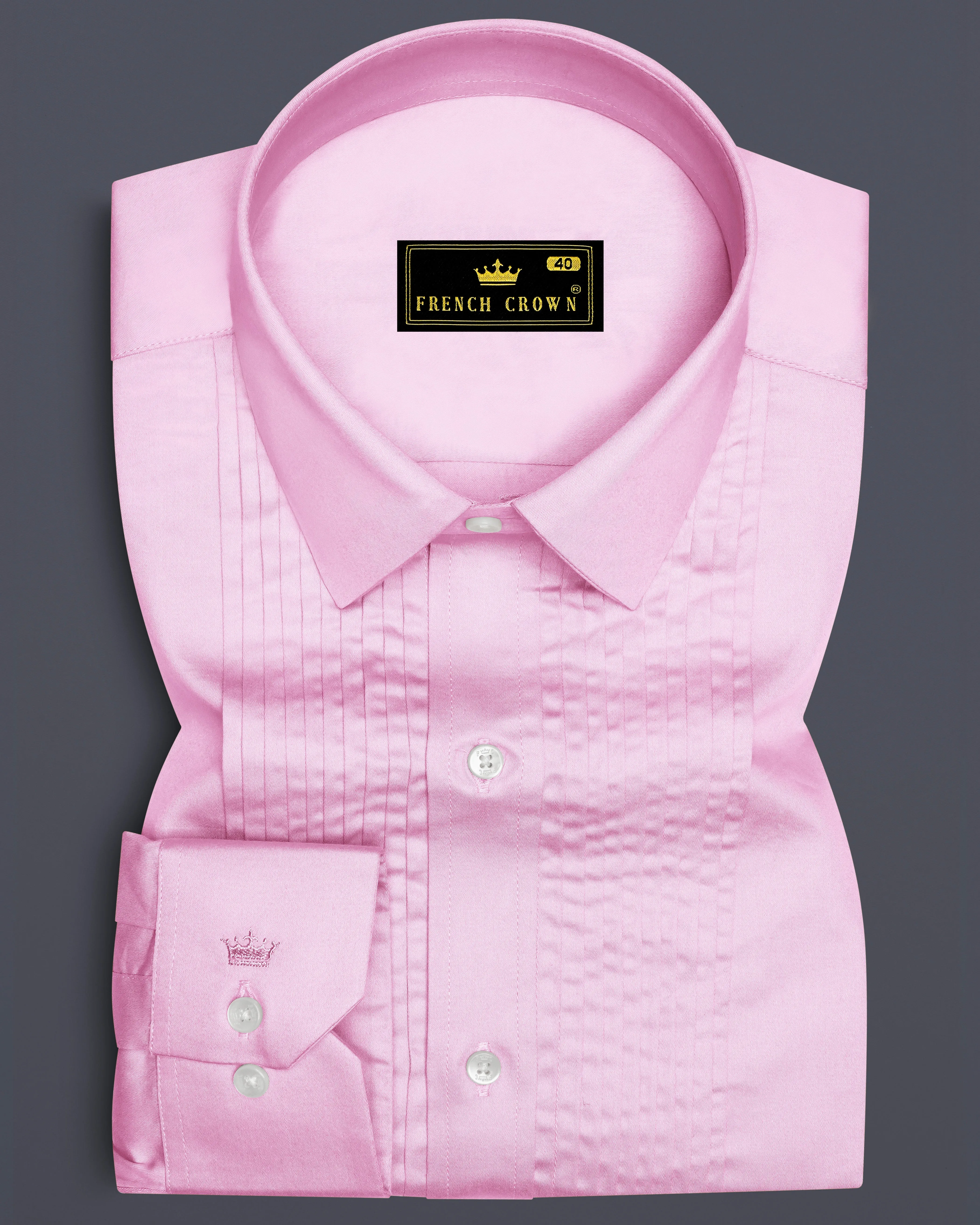 Rosevo-Pastel Pink Subtle Sheen Super Soft Premium Cotton Tuxedo Shirt sold by French Crown