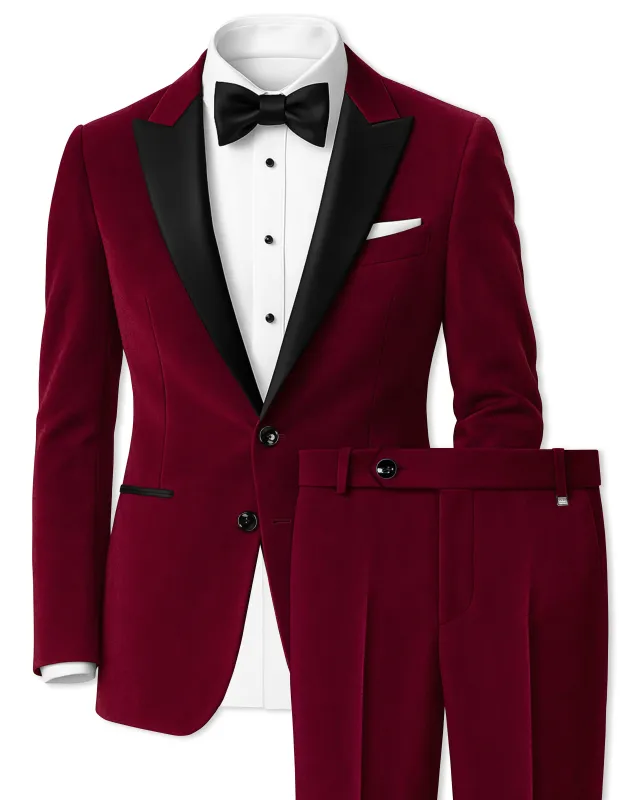 Marcrest-Castro maroon Velvet Peak Lapel Tuxedo Suit sold by French Crown
