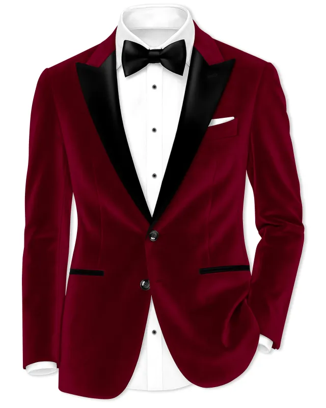 Marcrest-Castro maroon Velvet Peak Lapel Tuxedo Blazer sold by French Crown