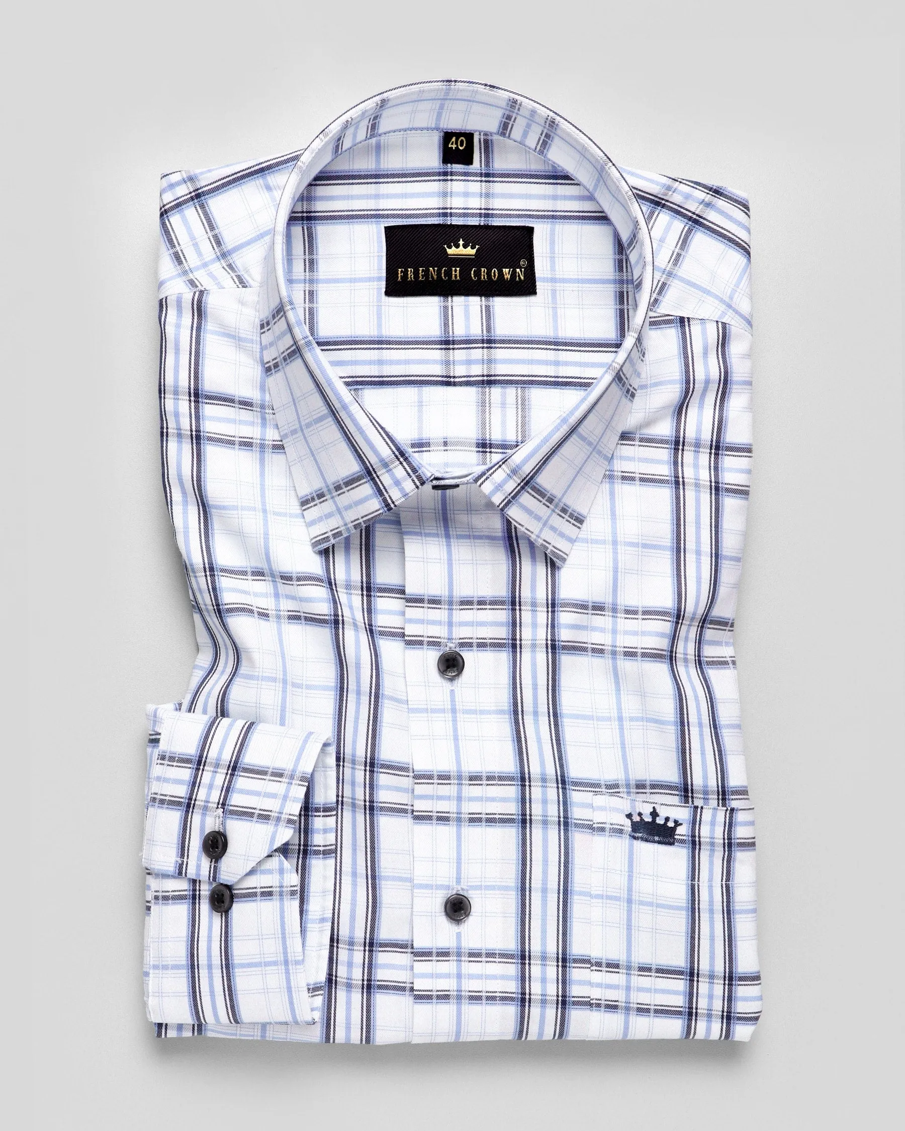 Bright White Plaid Premium Cotton Winter SHIRT sold by French Crown product image thumbnail 3