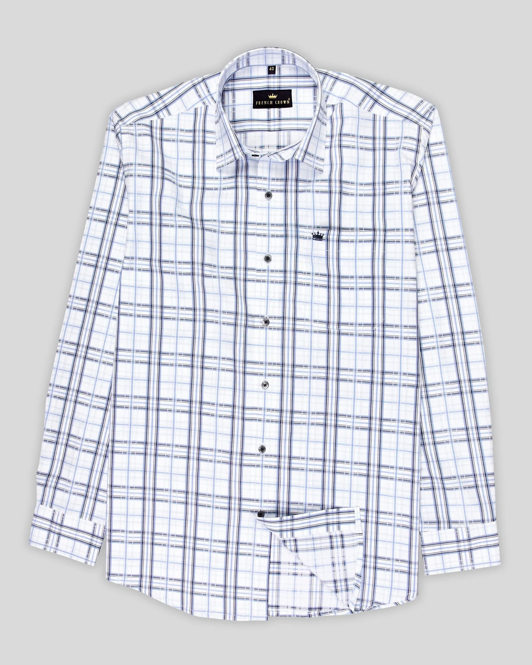 Bright White Plaid Premium Cotton Winter SHIRT sold by French Crown product image thumbnail 5