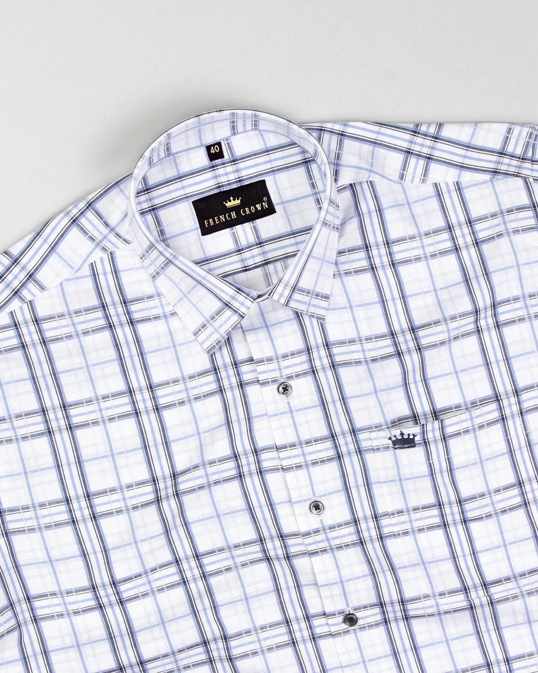 Bright White Plaid Premium Cotton Winter SHIRT sold by French Crown product image thumbnail 4