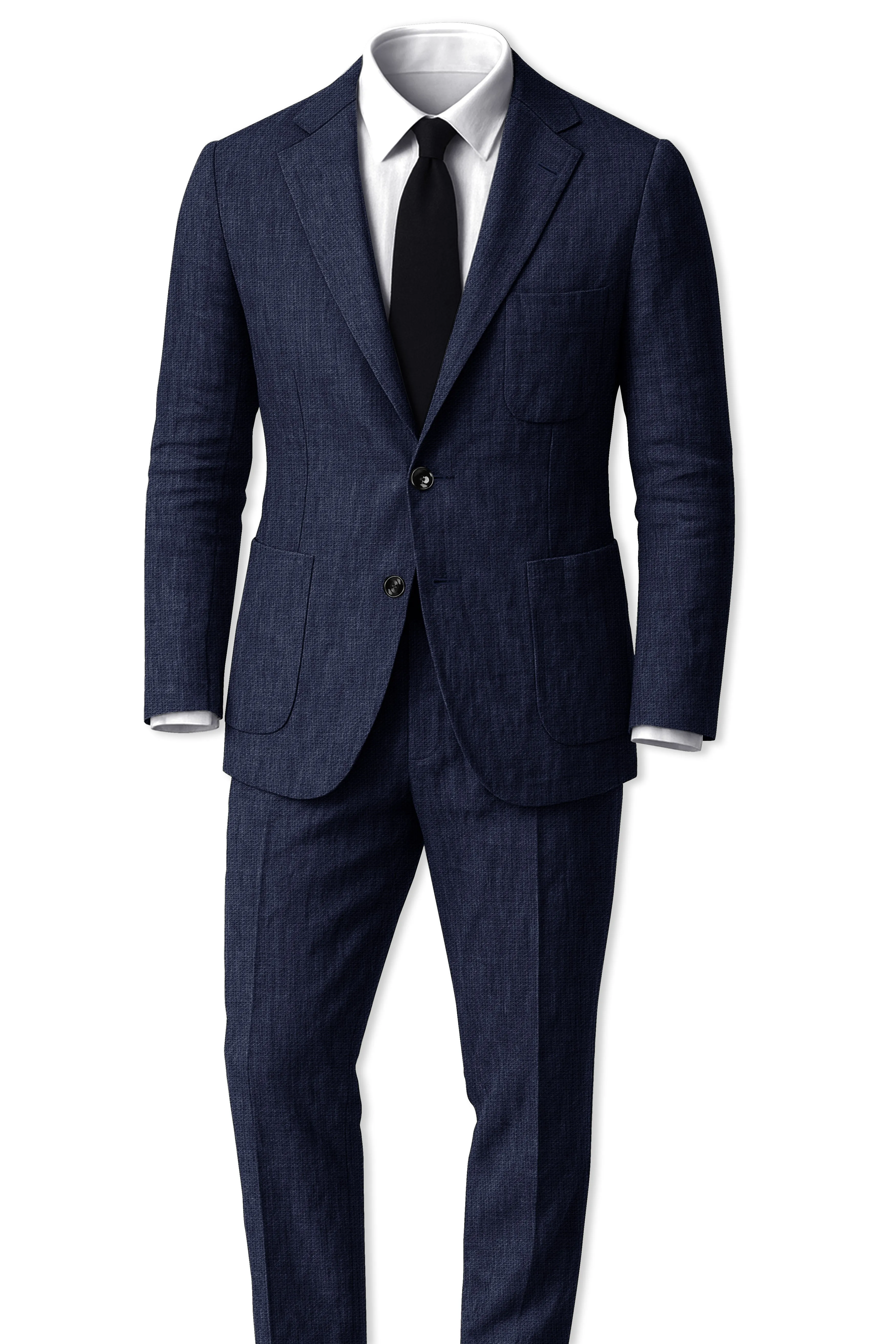 Azurven-Firefly Blue Luxurious Linen Single Breasted Sports Suit sold by French Crown product image thumbnail 4