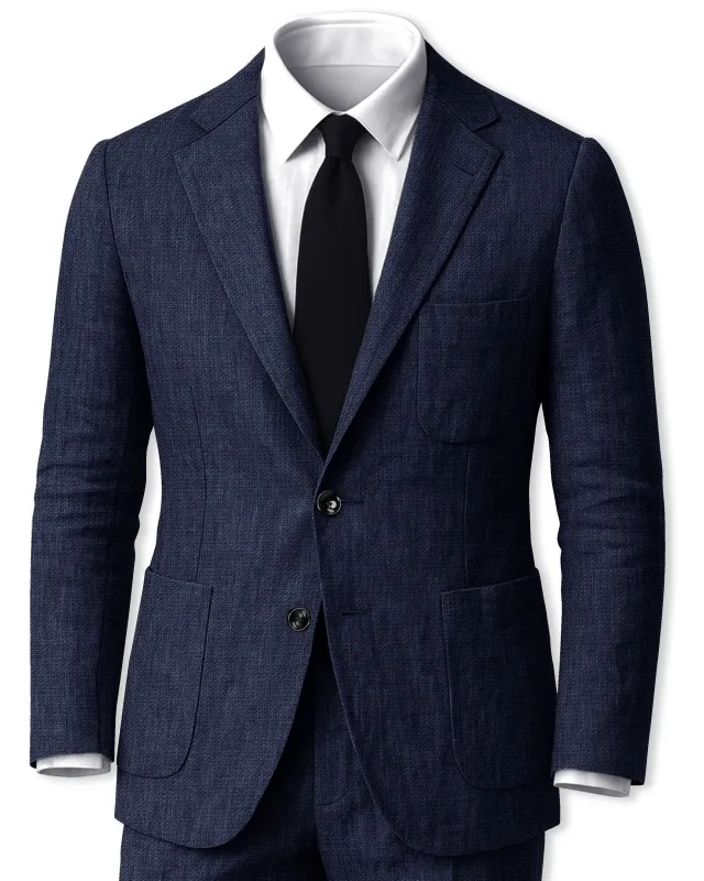 Azurven-Firefly Blue Luxurious Linen Single Breasted Sports Suit made by French Crown