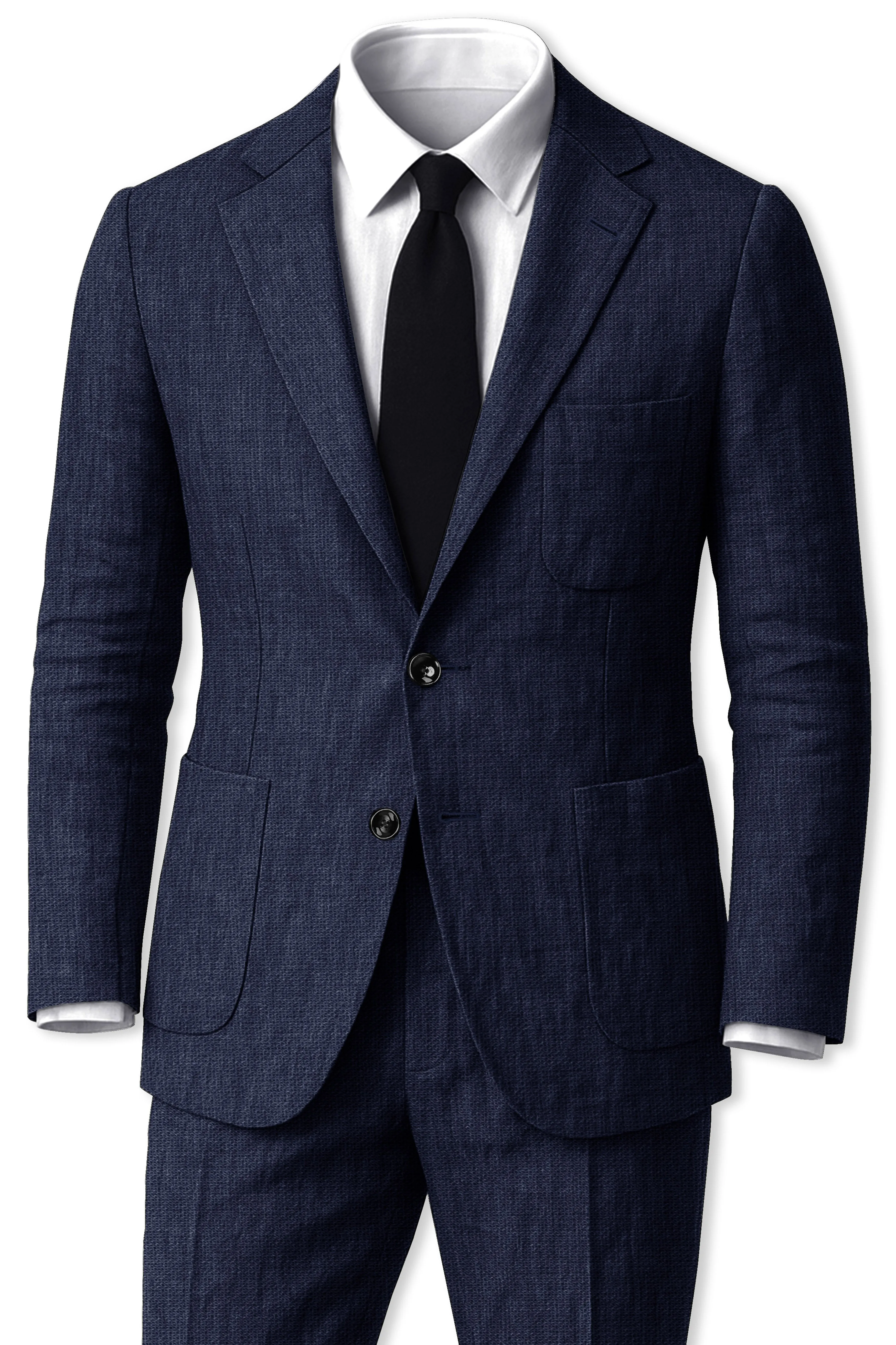 Azurven-Firefly Blue Luxurious Linen Single Breasted Sports Suit sold by French Crown product image thumbnail 2