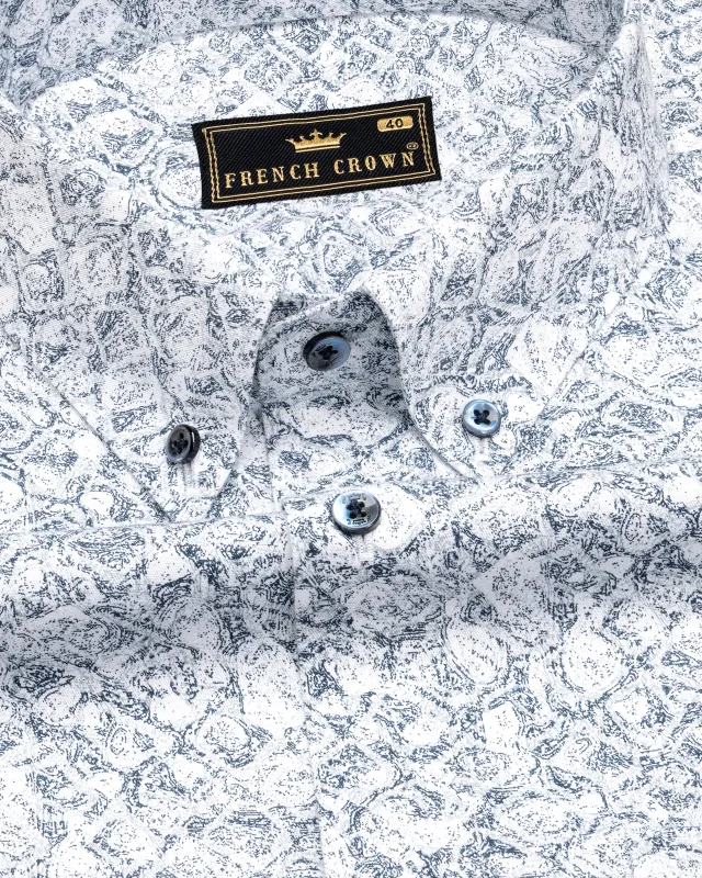 Bright White and Spruce Blue Printed Twill Premium Cotton Shirt sold by French Crown