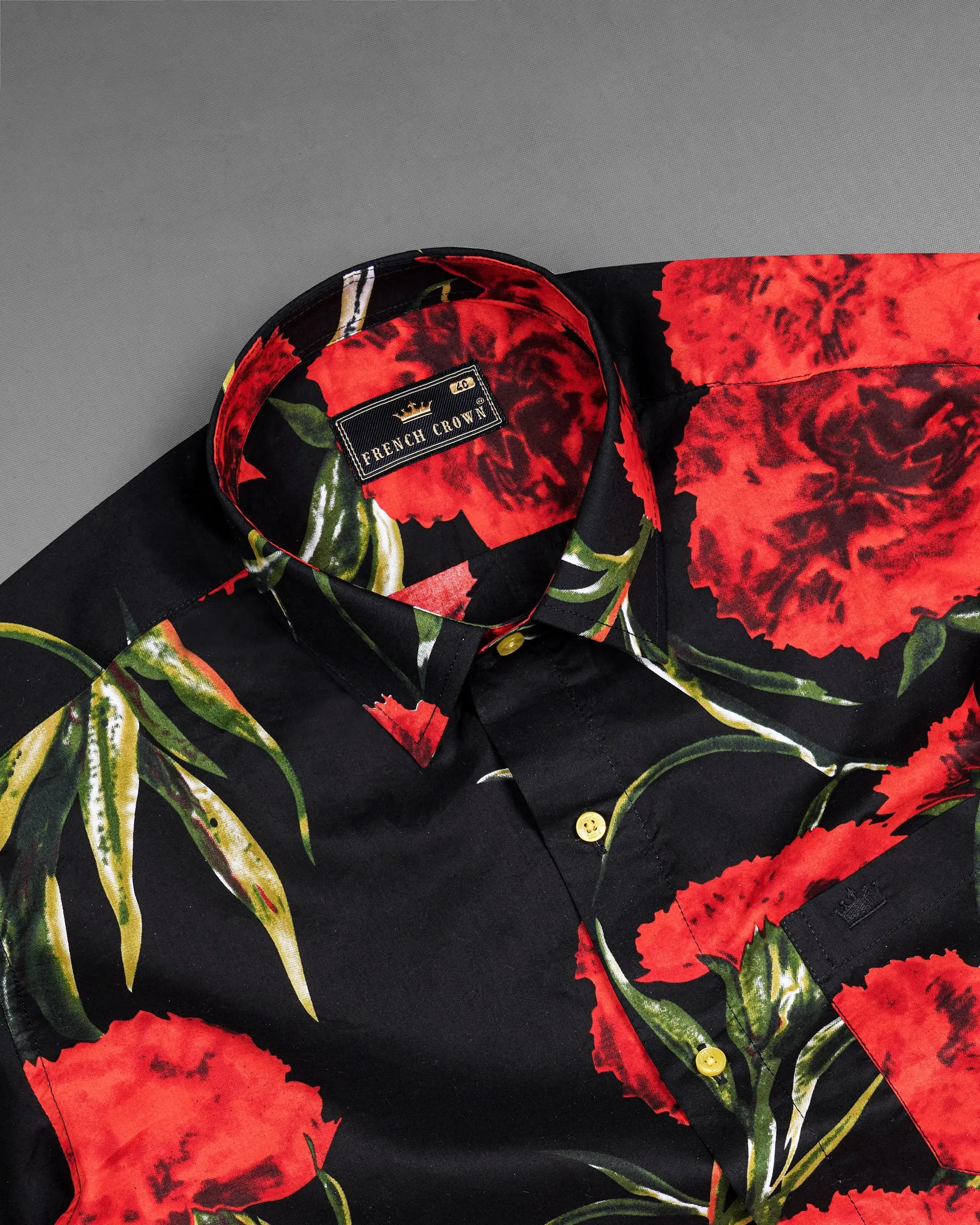 Jade Black With Flush Mahogany Floral Printed Premium Cotton Shirt sold by French Crown product image thumbnail 5