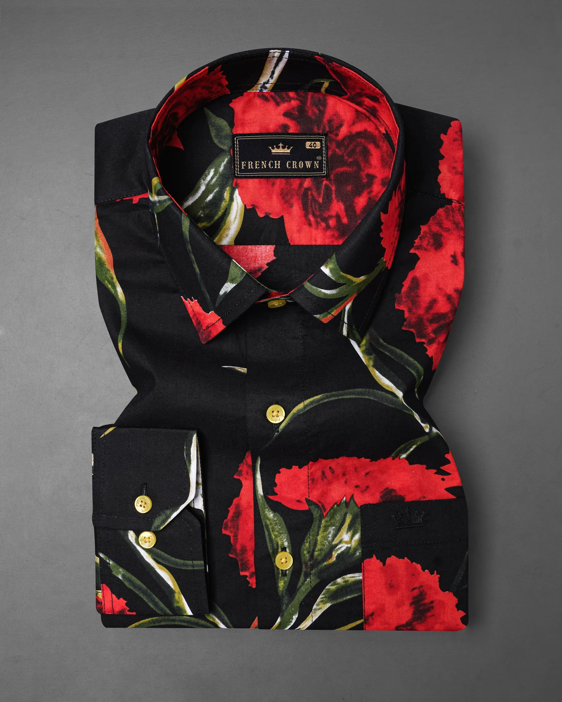 Jade Black With Flush Mahogany Floral Printed Premium Cotton Shirt sold by French Crown product image thumbnail 4