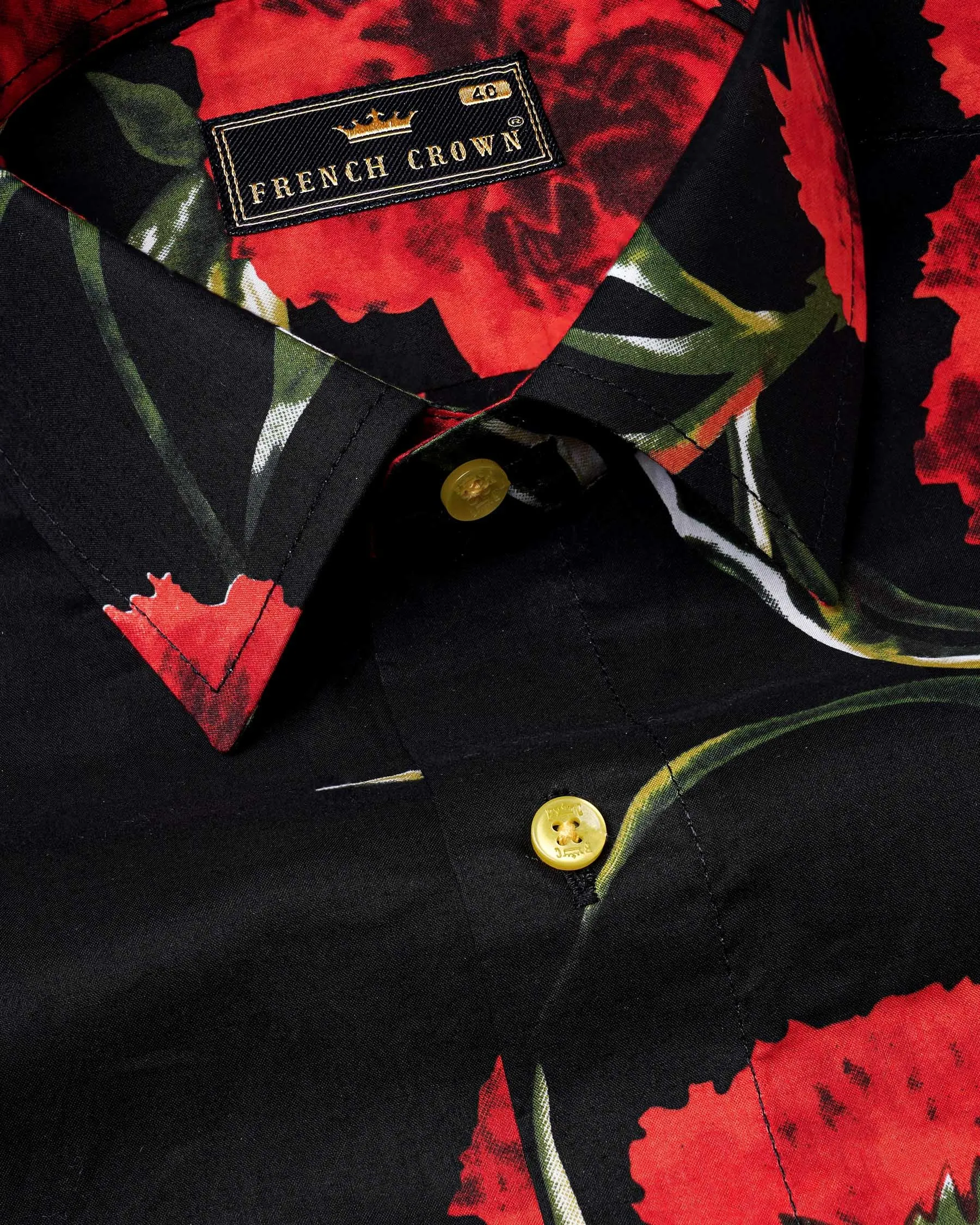 Jade Black With Flush Mahogany Floral Printed Premium Cotton Shirt sold by French Crown product image thumbnail 3