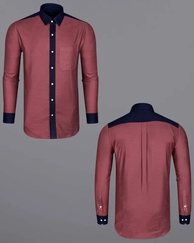 Cordovan Brown with Blue Patch Work Royal Oxford Designer Shirt sold by French Crown