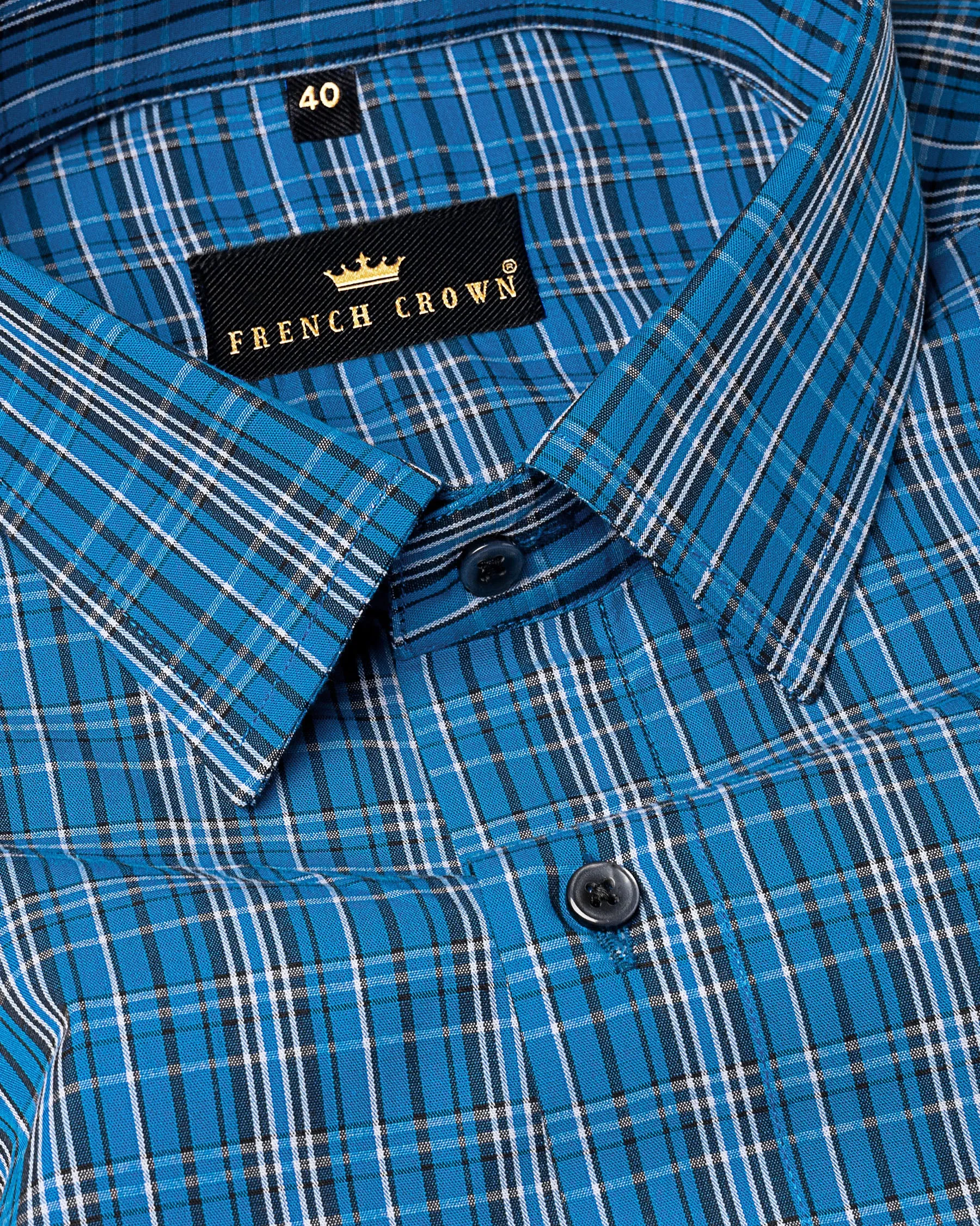Fun Blue and Shark Black Plaid Premium Cotton Shirt sold by French Crown