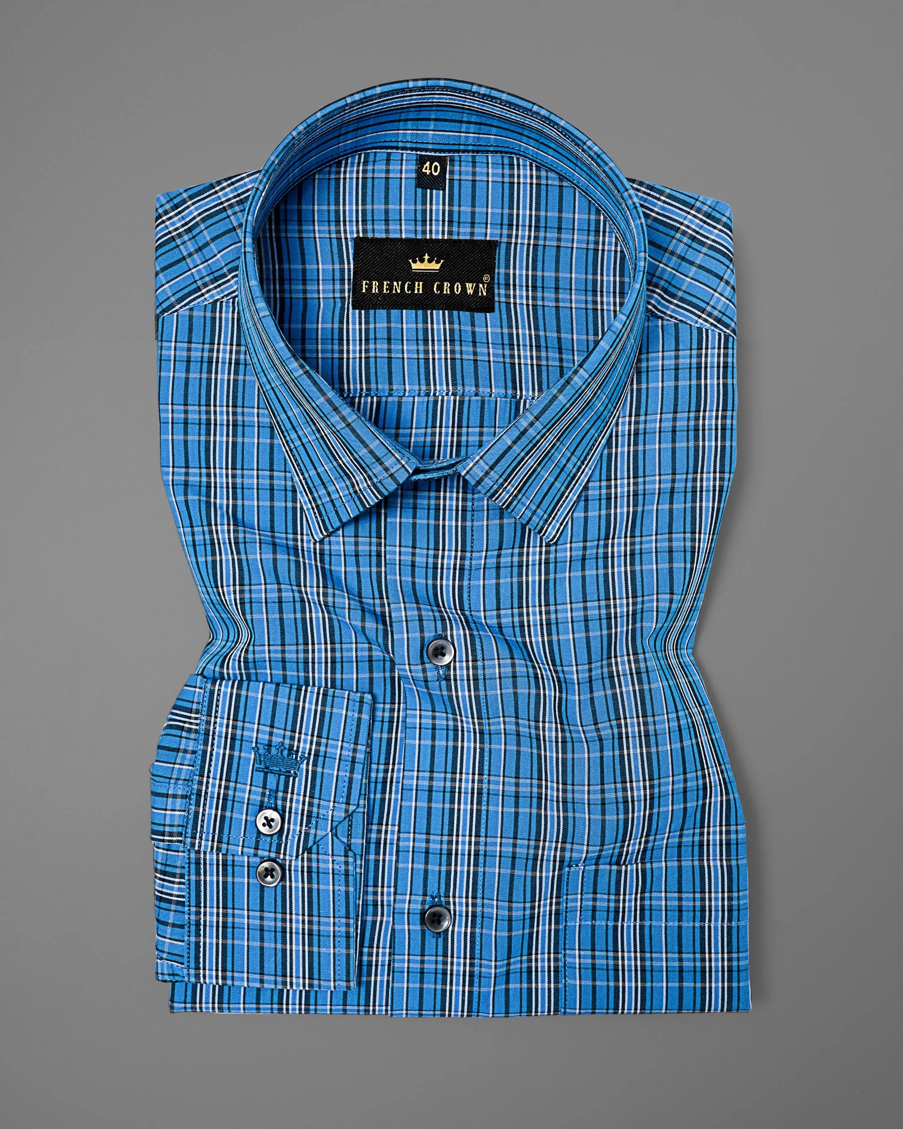 Fun Blue and Shark Black Plaid Premium Cotton Shirt sold by French Crown product image thumbnail 3