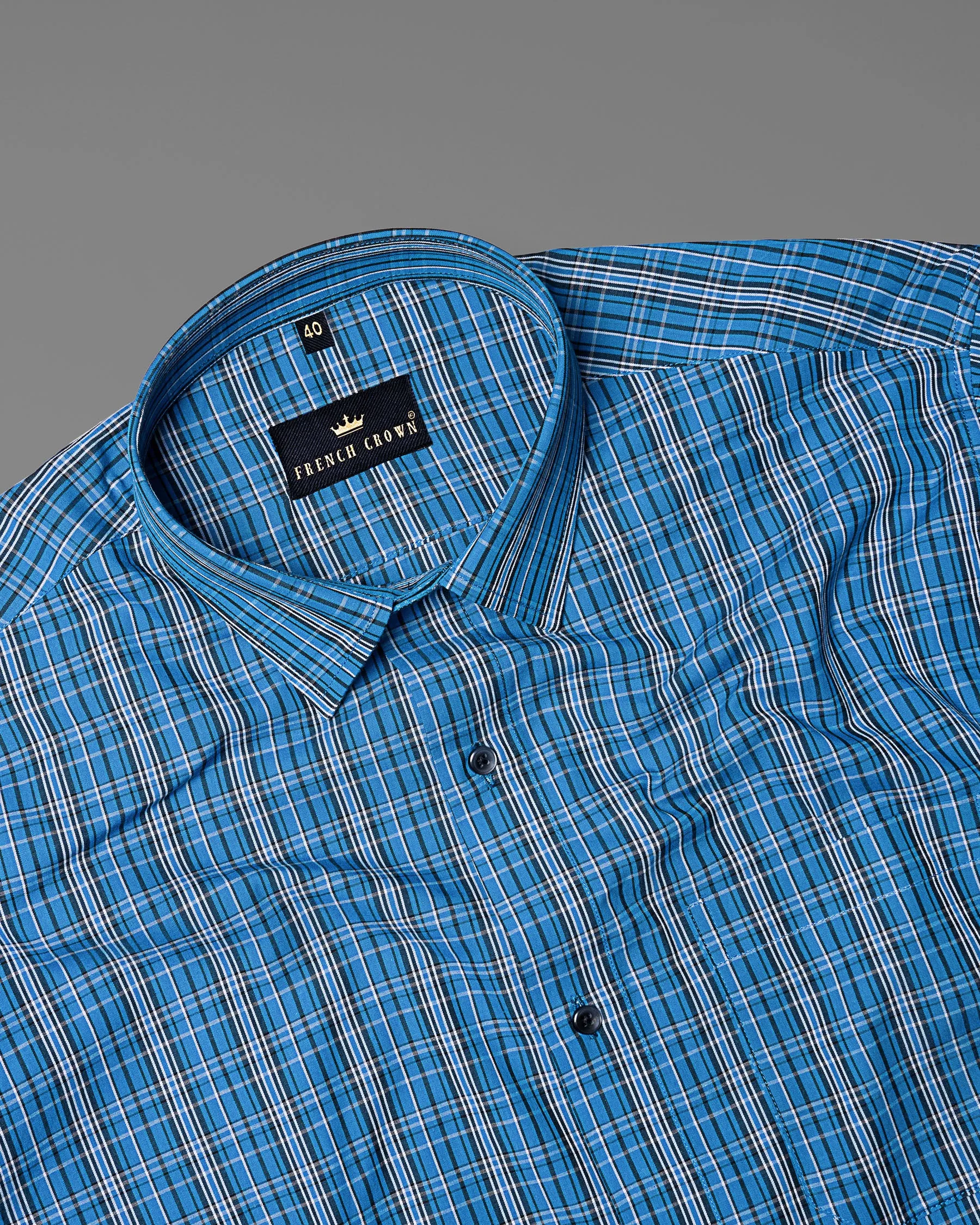 Fun Blue and Shark Black Plaid Premium Cotton Shirt sold by French Crown product image thumbnail 4