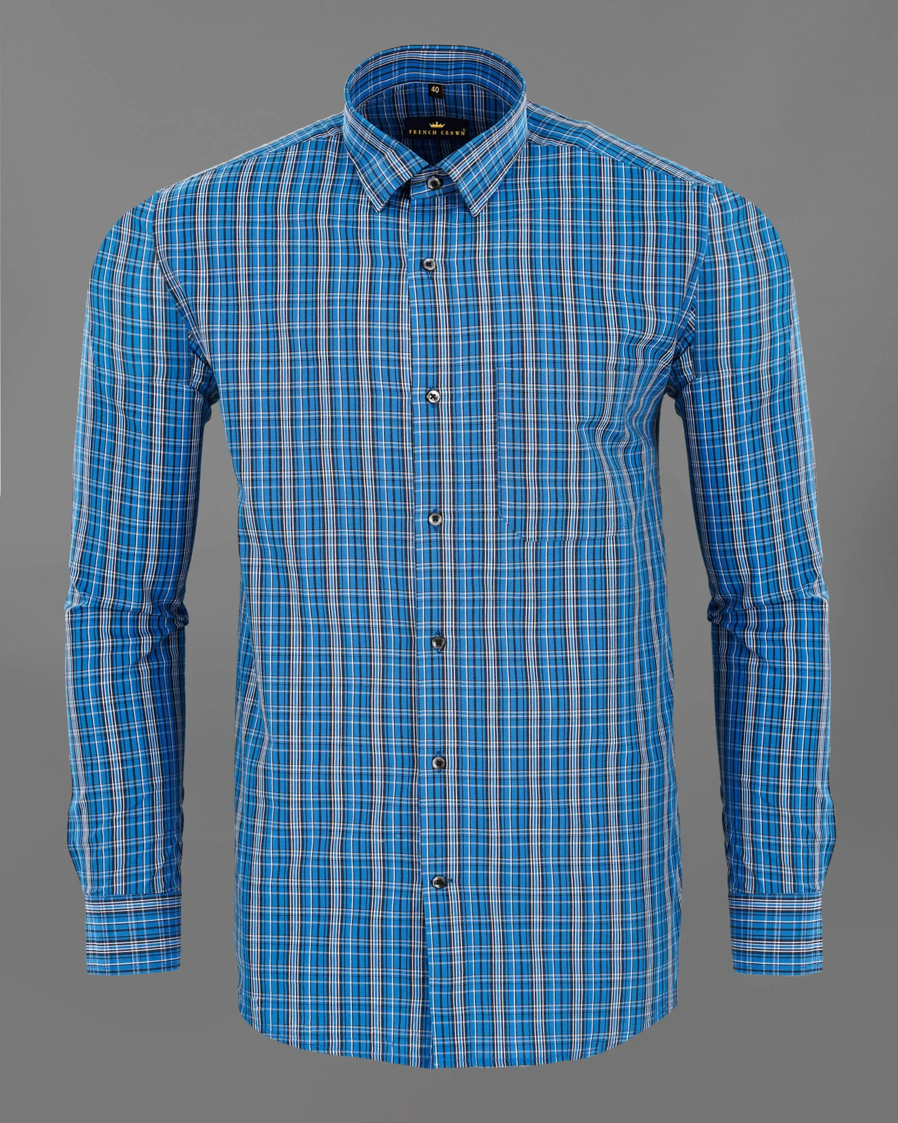 Fun Blue and Shark Black Plaid Premium Cotton Shirt sold by French Crown product image thumbnail 5