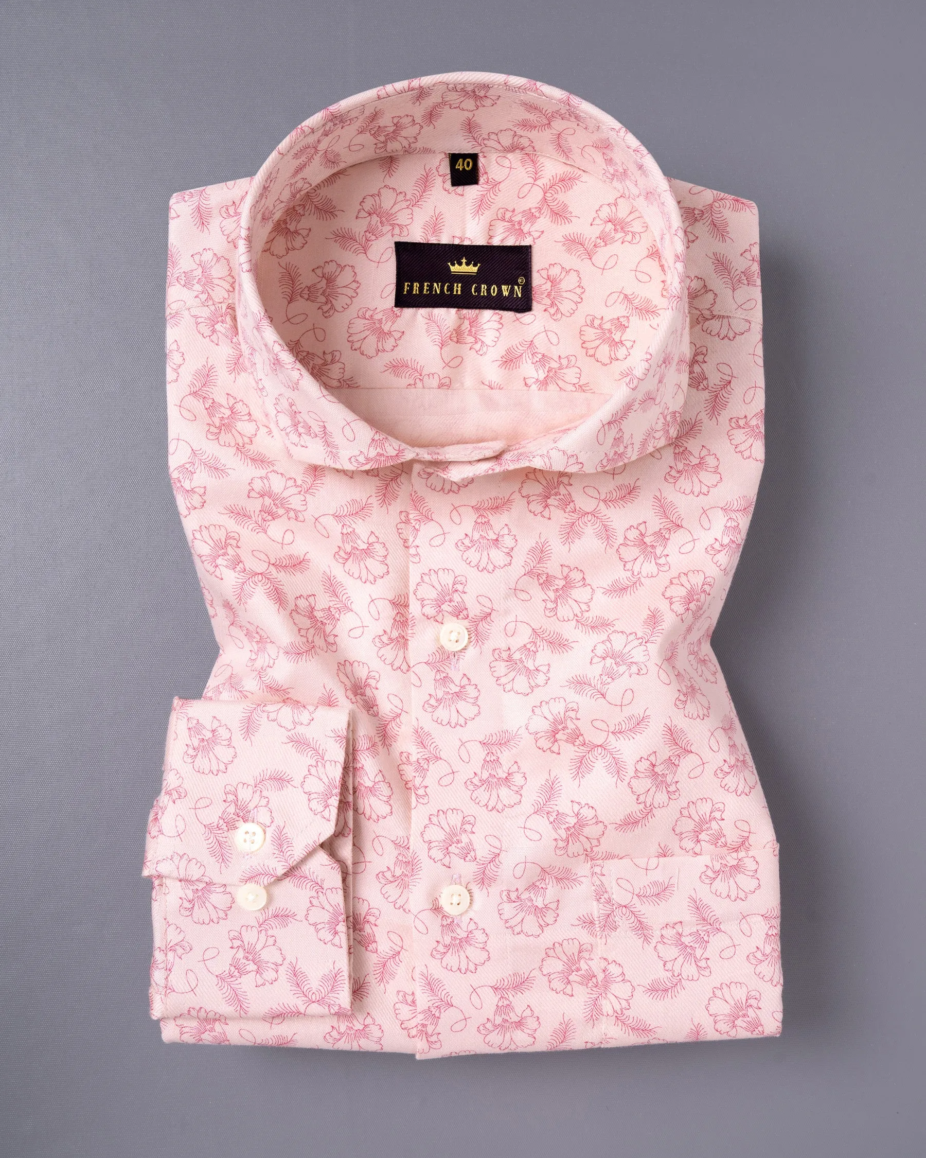 Cherub Pink flowers Printed Premium Cotton Shirt sold by French Crown product image thumbnail 3