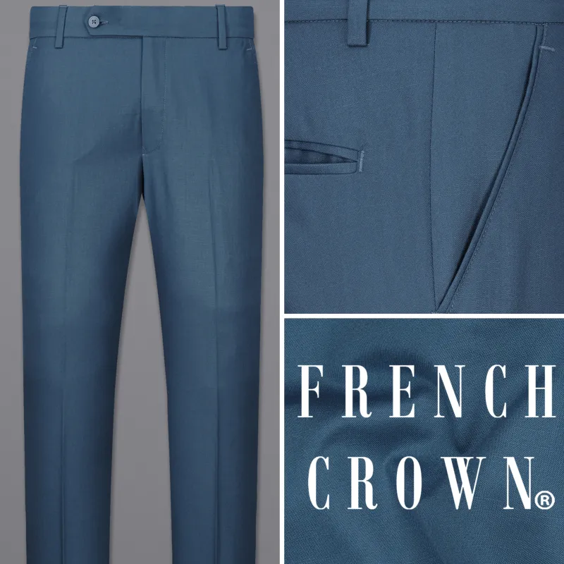 River Bed Blue Textured Pant made by French Crown