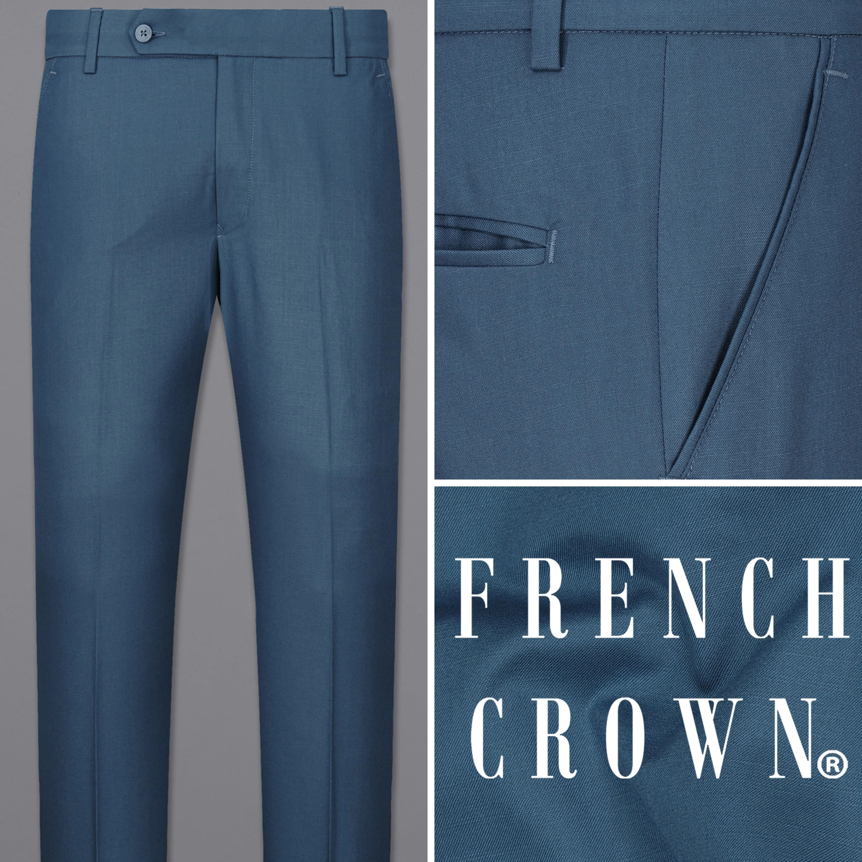 River Bed Blue Textured Pant sold by French Crown