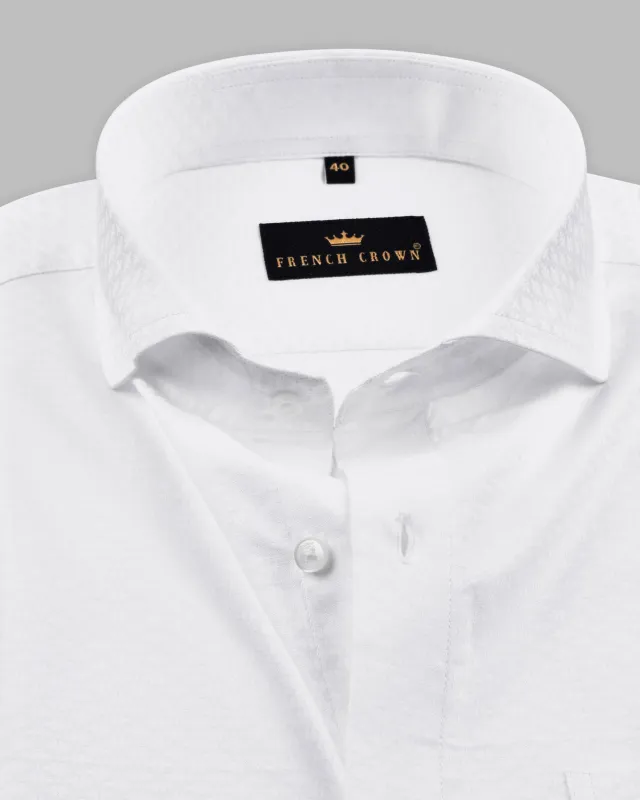 Bright White Jacquard Textured Premium Giza Cotton Shirt sold by French Crown
