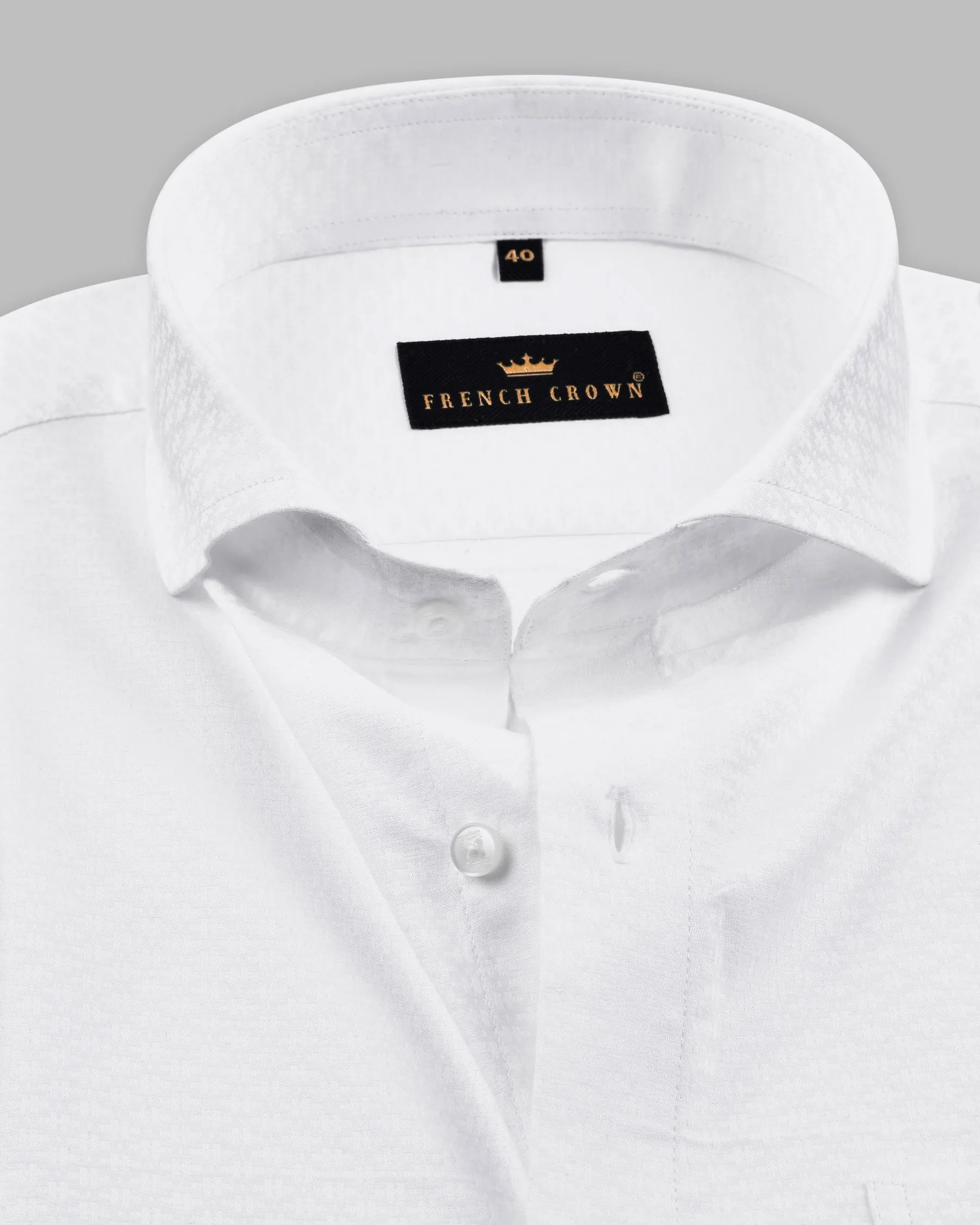 Bright White Jacquard Textured Premium Giza Cotton Shirt sold by French Crown