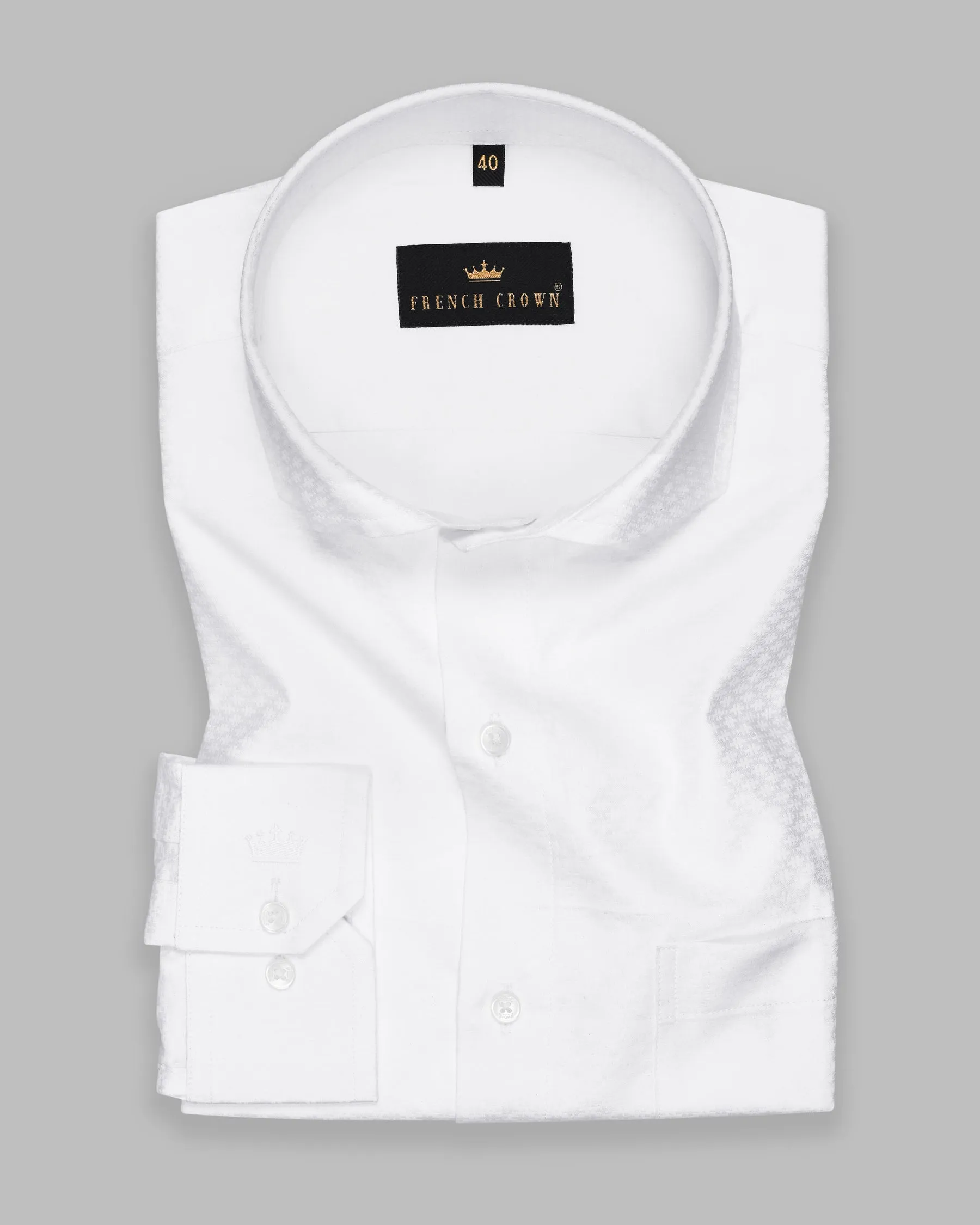 Bright White Jacquard Textured Premium Giza Cotton Shirt sold by French Crown product image thumbnail 4