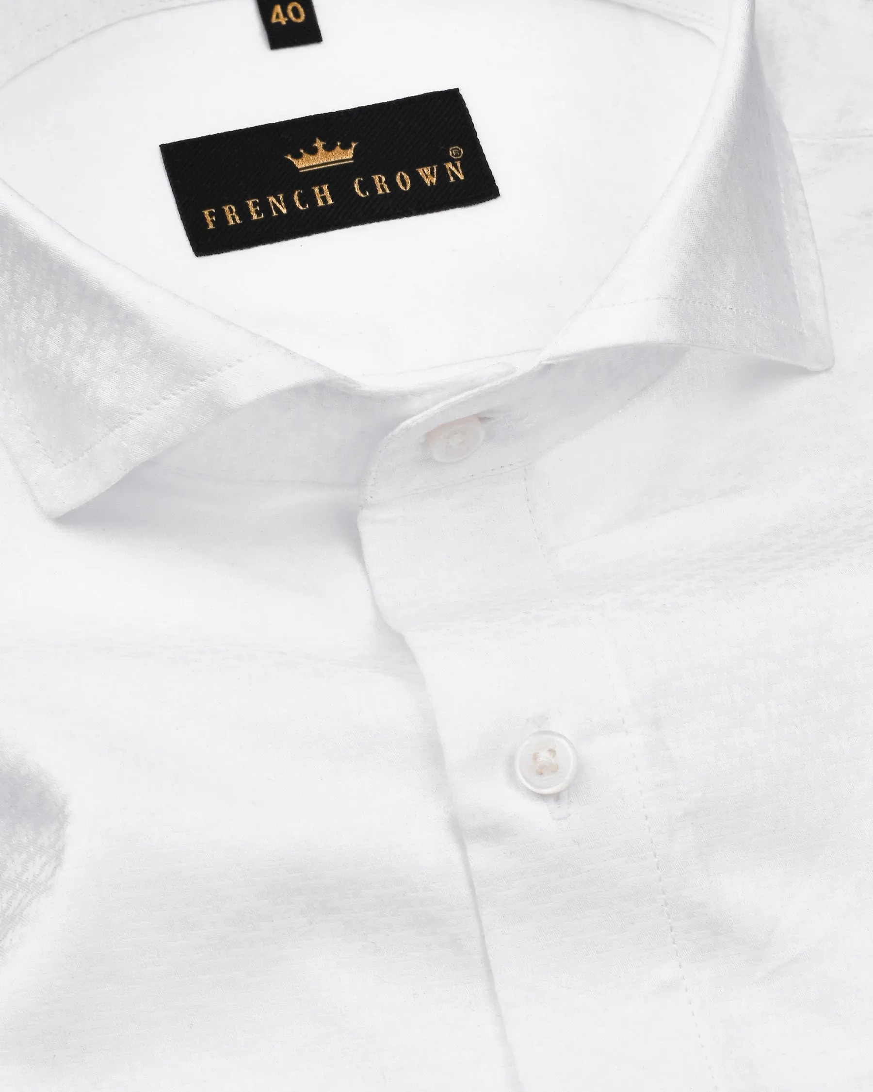Bright White Jacquard Textured Premium Giza Cotton Shirt sold by French Crown product image thumbnail 3